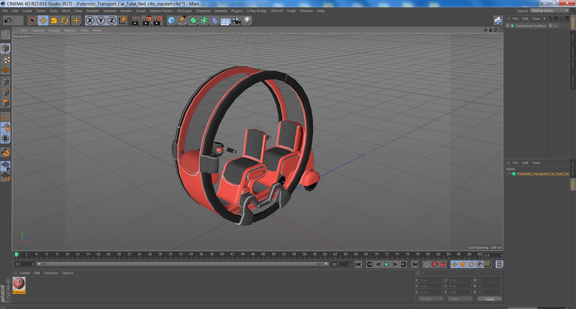 3D Futuristic Transport Car Tube Red model