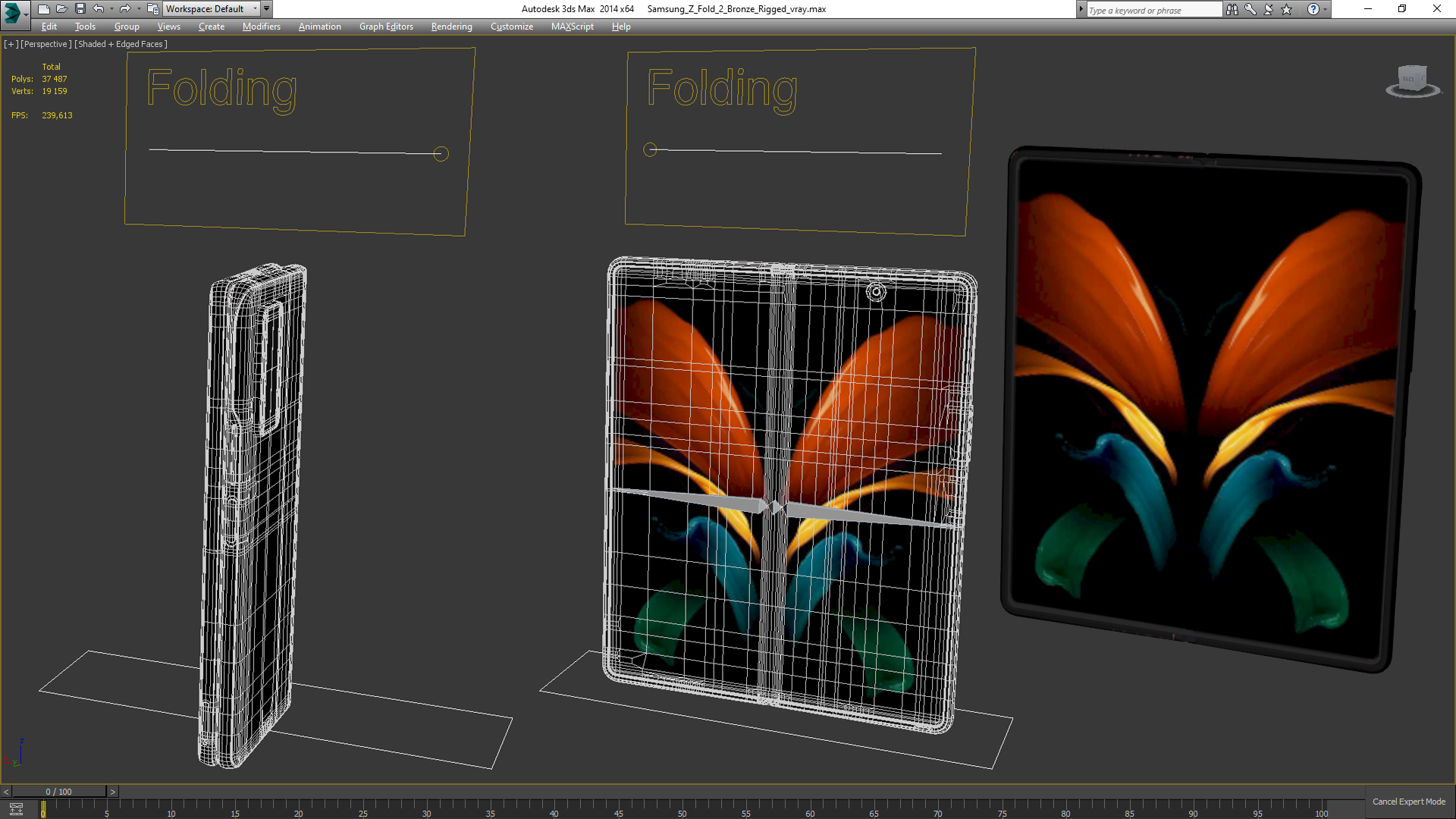 3D model Samsung Z Fold 2 Bronze Rigged