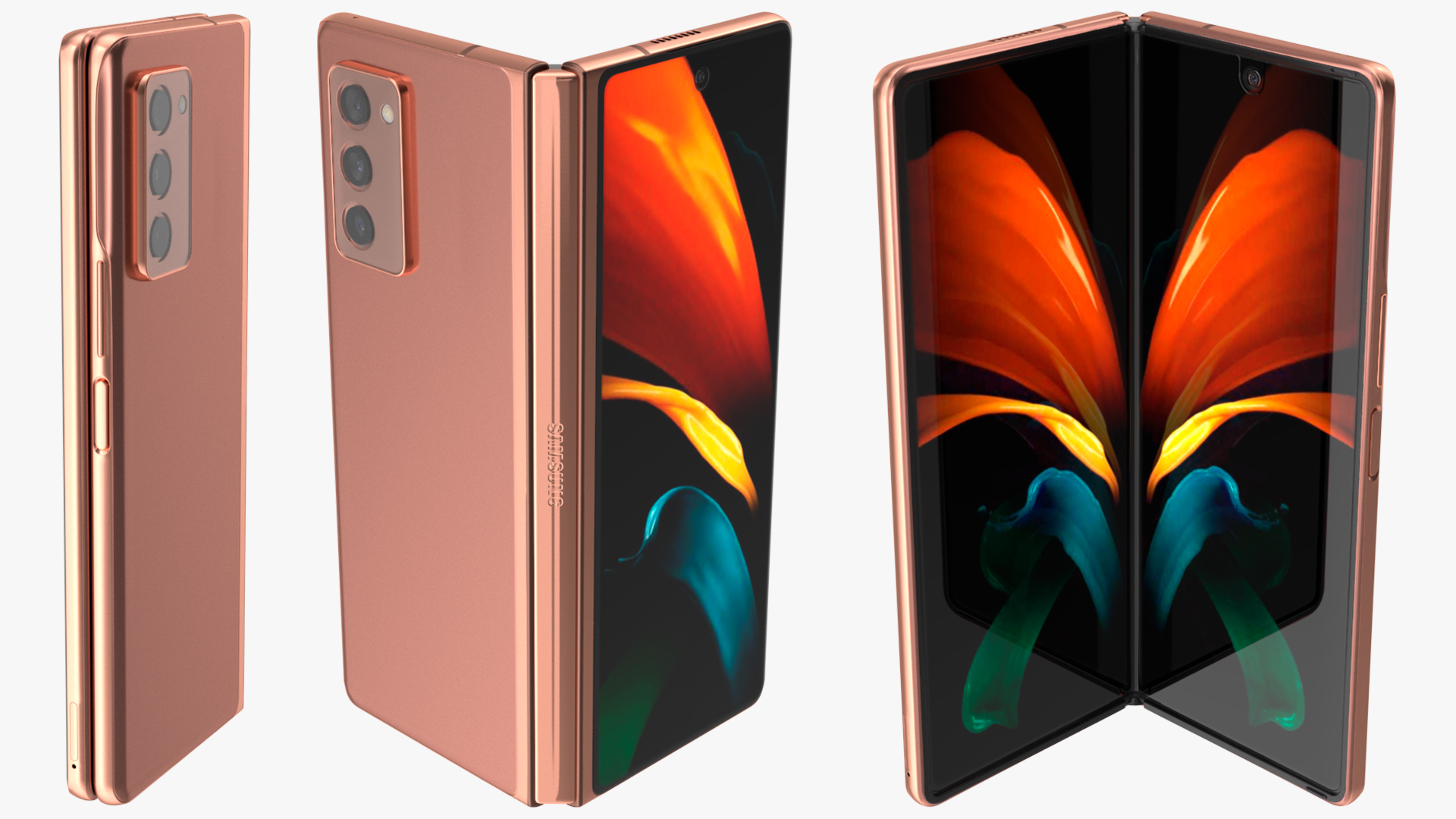 3D model Samsung Z Fold 2 Bronze Rigged