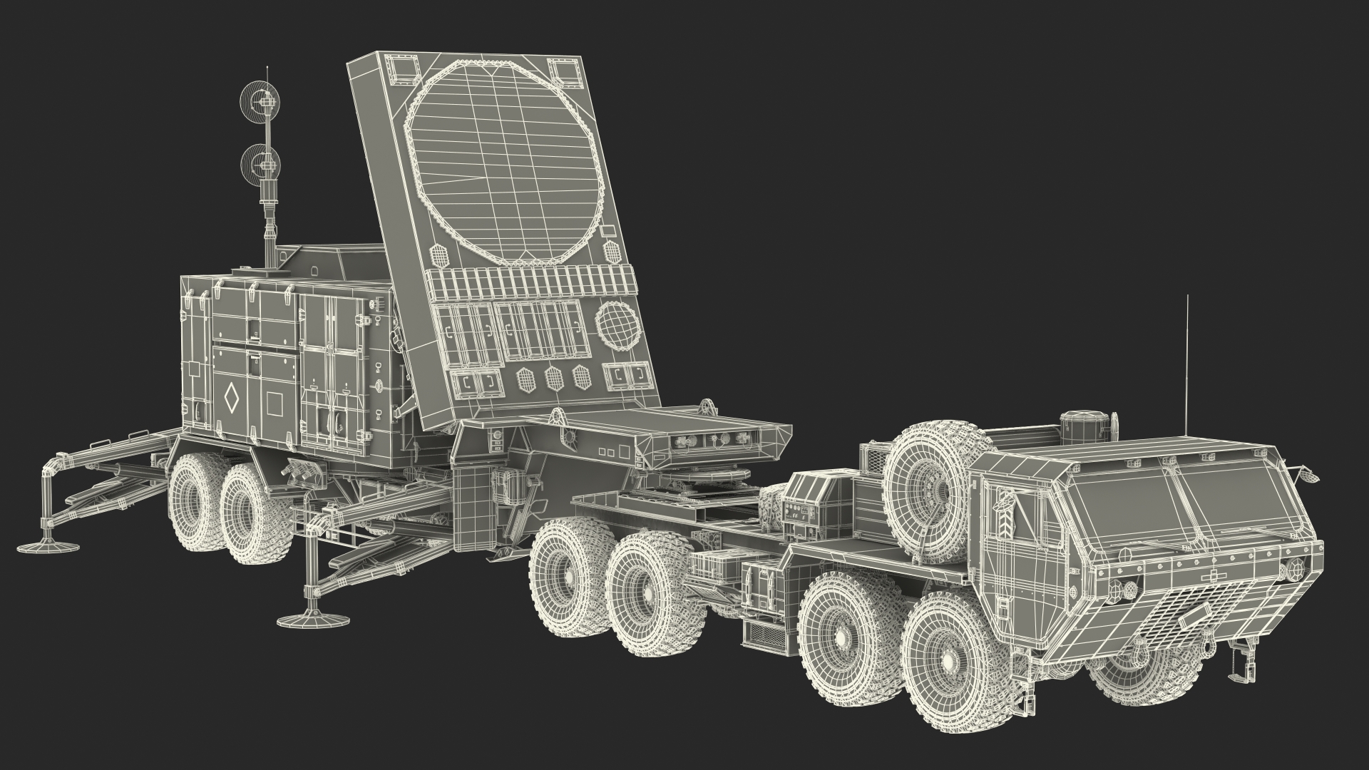 3D model HEMTT M985 with Patriot AN MPQ53 Radar Desert