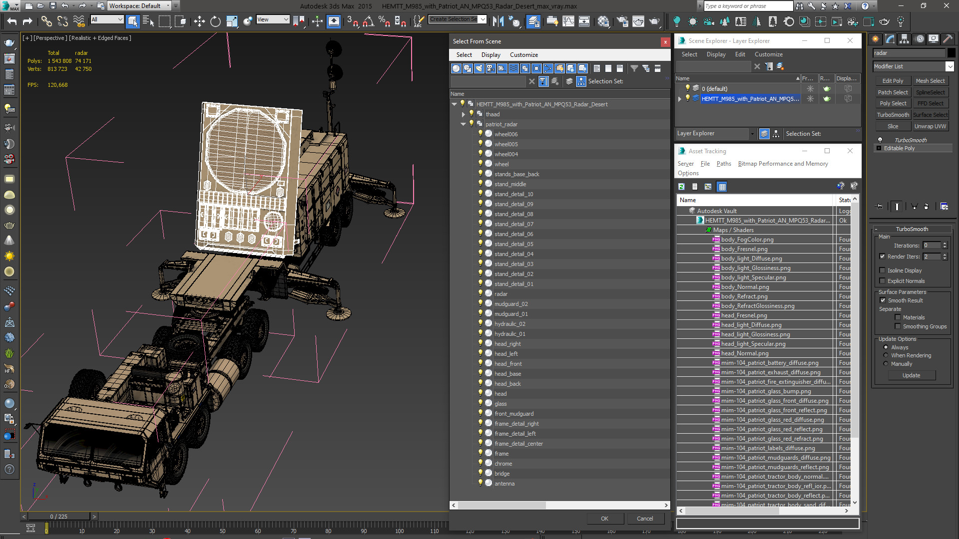 3D model HEMTT M985 with Patriot AN MPQ53 Radar Desert