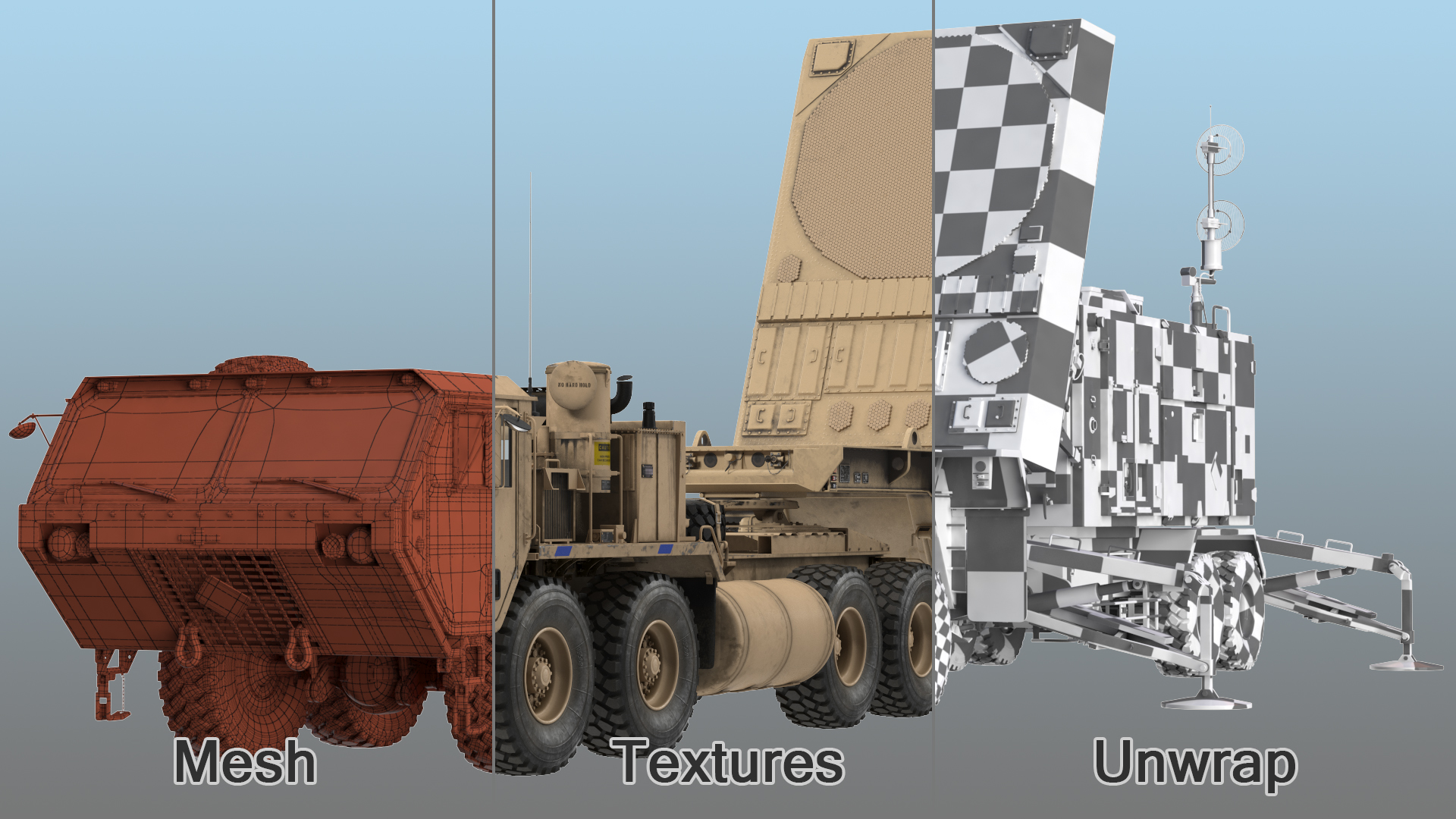 3D model HEMTT M985 with Patriot AN MPQ53 Radar Desert