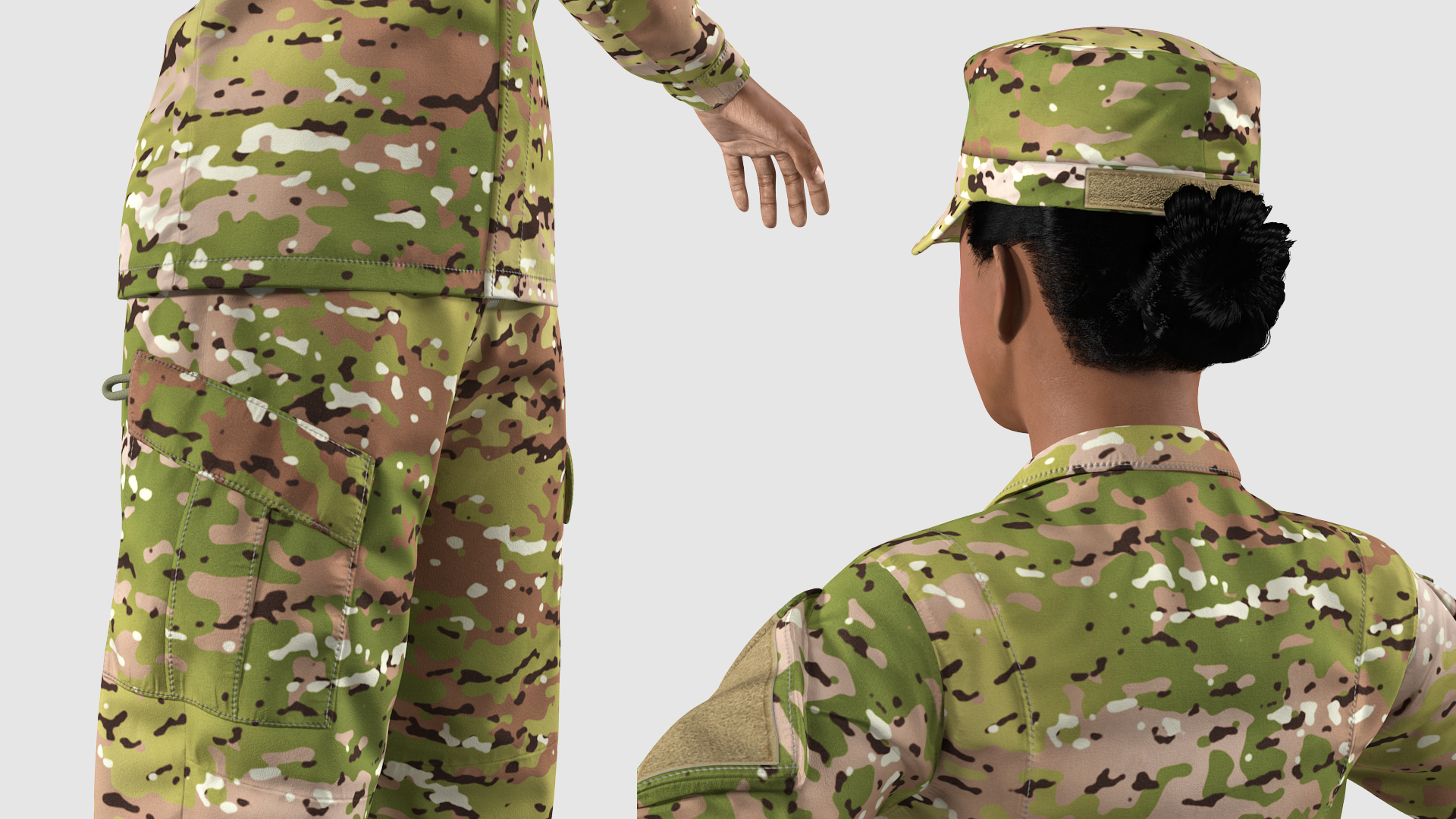 3D model Black Female Soldier Military Camo Fur Rigged