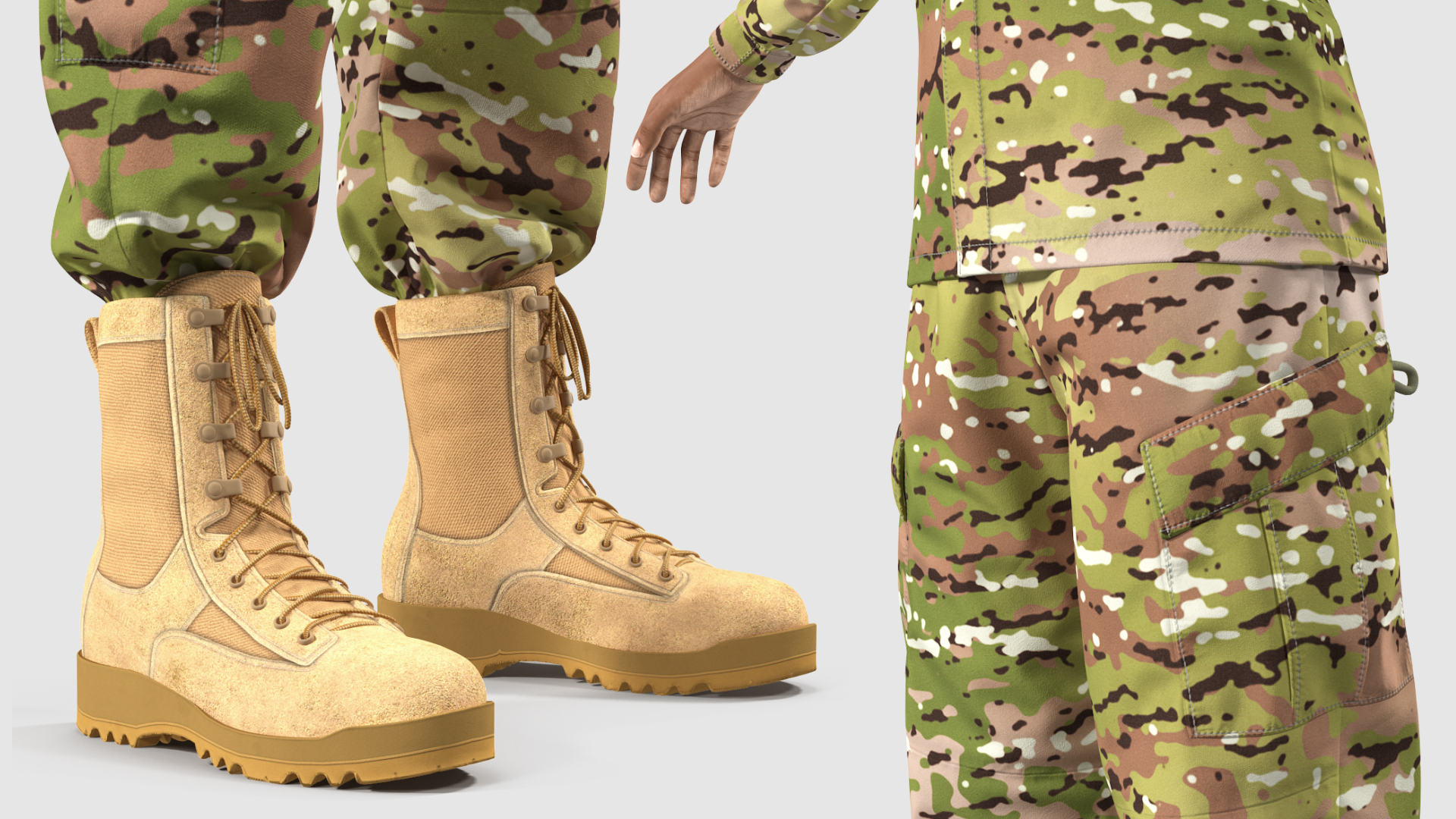 3D model Black Female Soldier Military Camo Fur Rigged