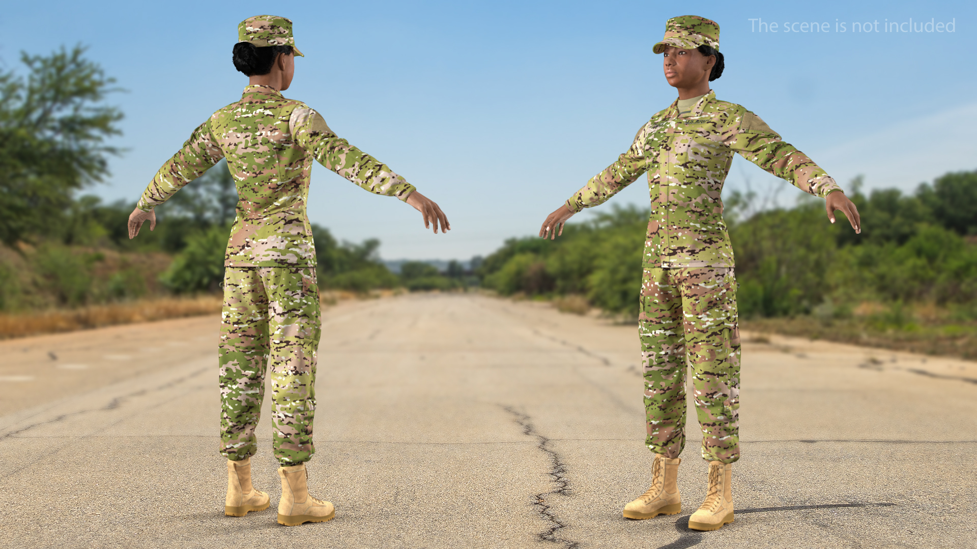 3D model Black Female Soldier Military Camo Fur Rigged