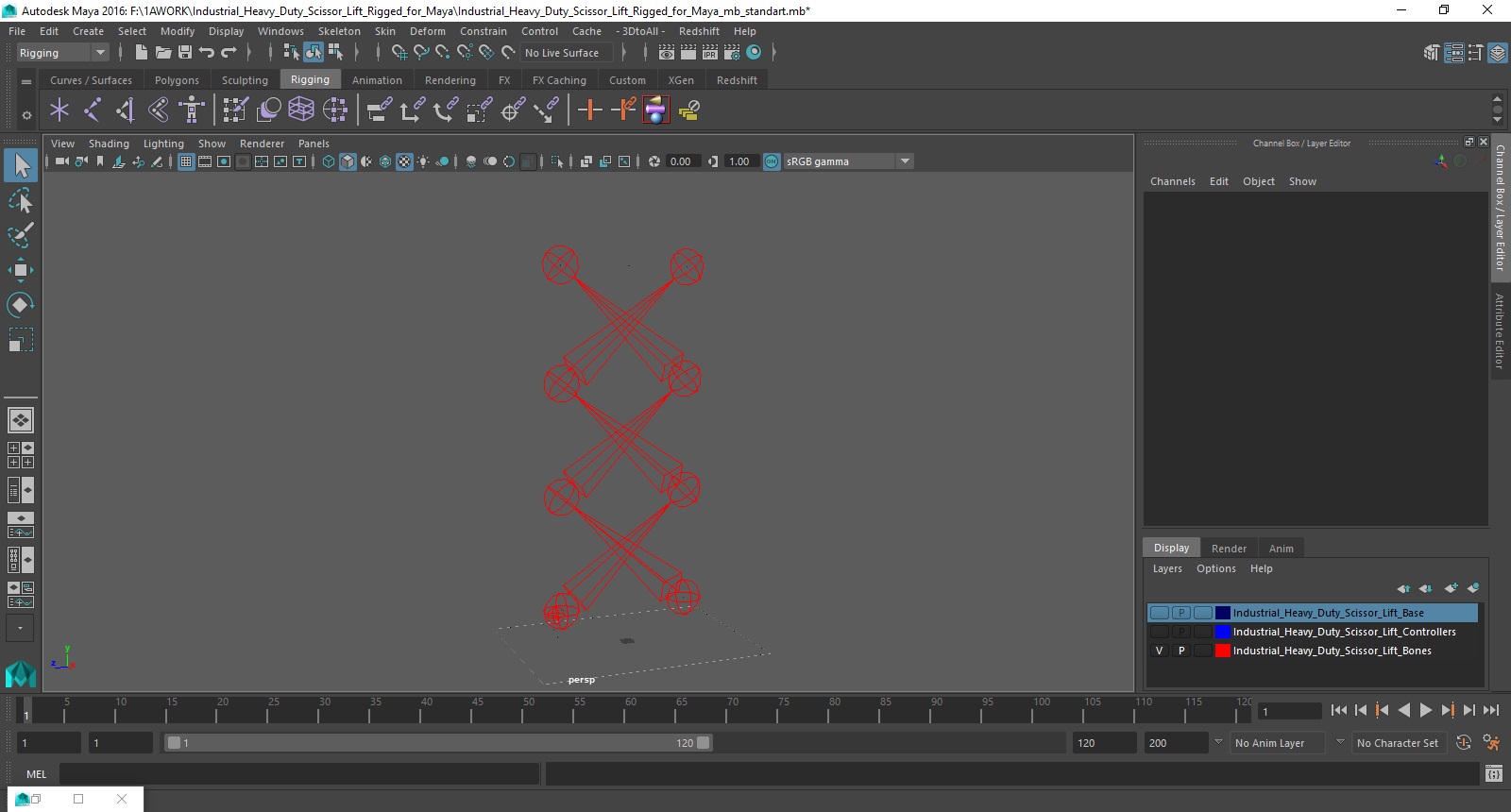 3D model Industrial Heavy Duty Scissor Lift Rigged for Maya