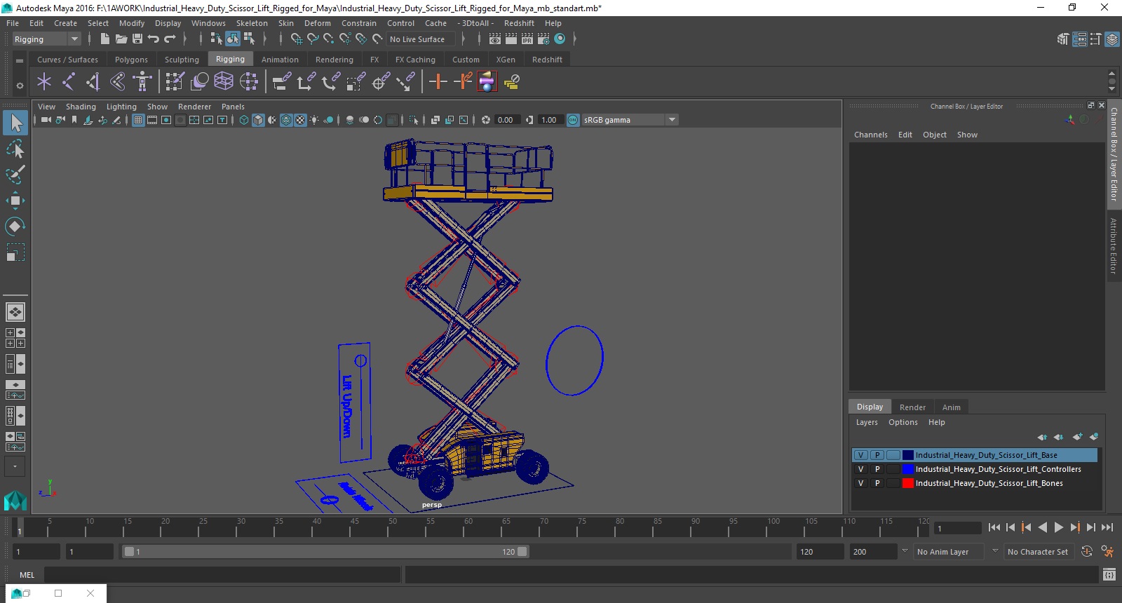 3D model Industrial Heavy Duty Scissor Lift Rigged for Maya