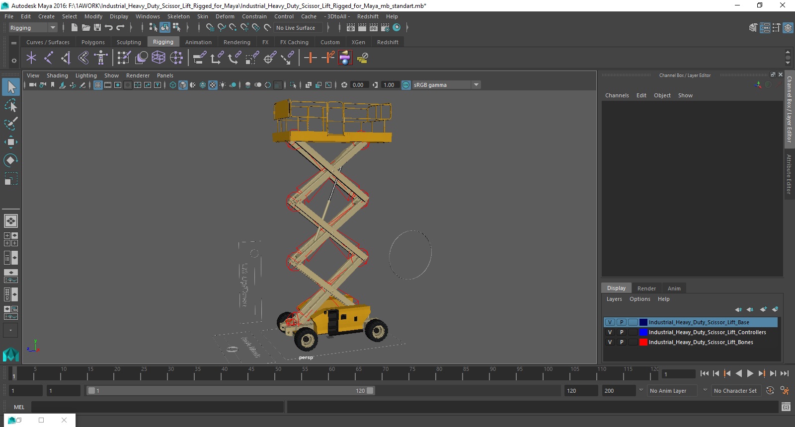 3D model Industrial Heavy Duty Scissor Lift Rigged for Maya