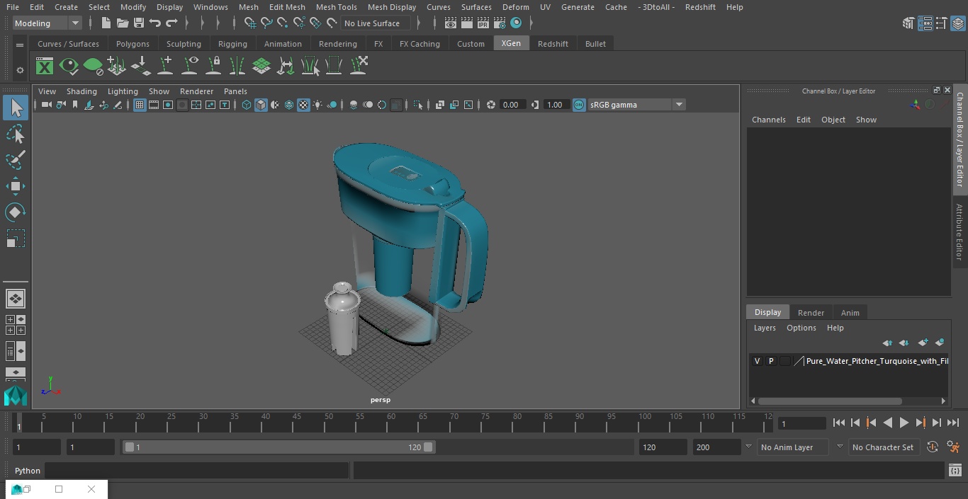 3D model Pure Water Pitcher Turquoise with Filter