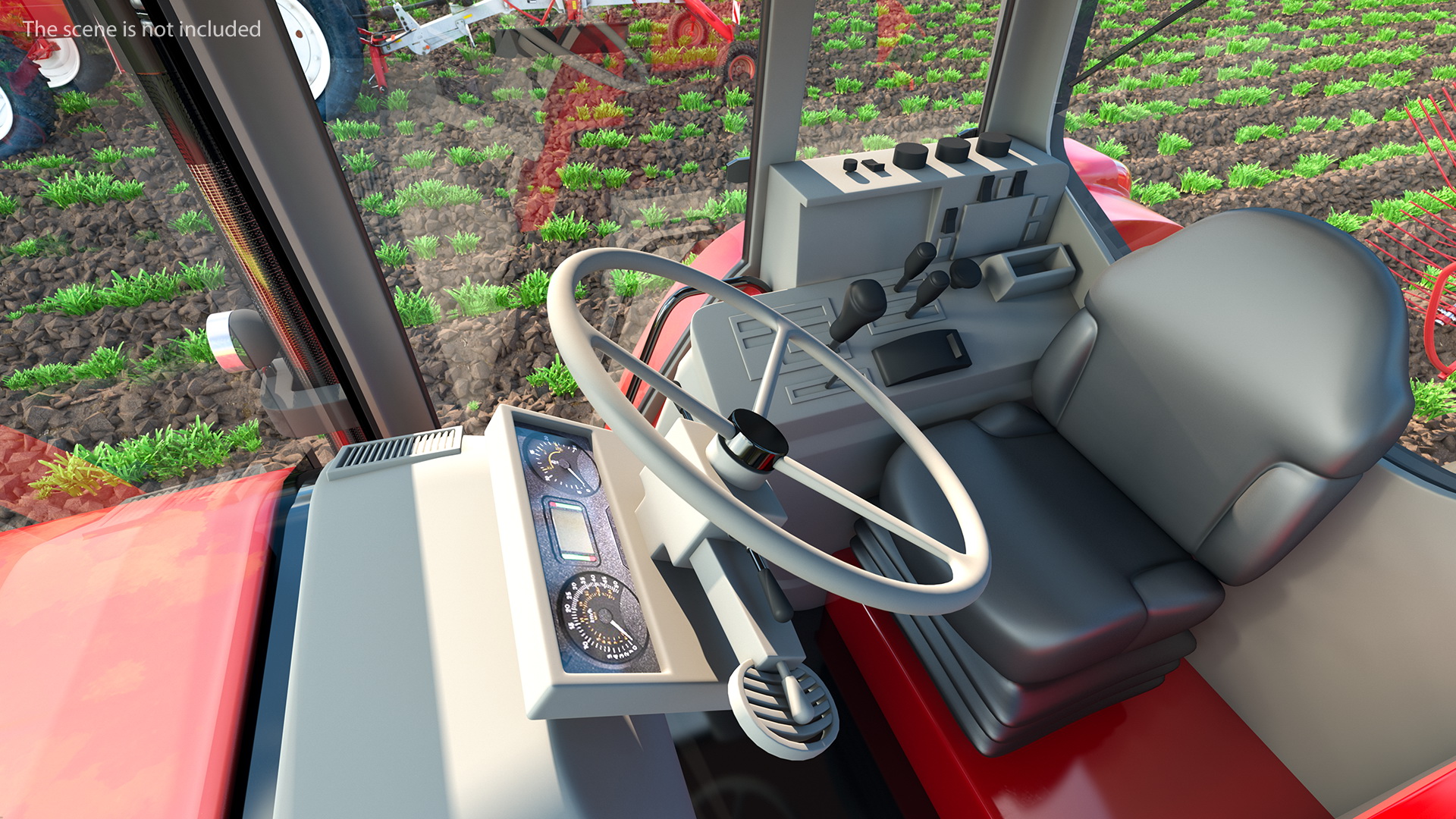 Tractor with Used Twin Rotary Rake Generic Parked 3D model