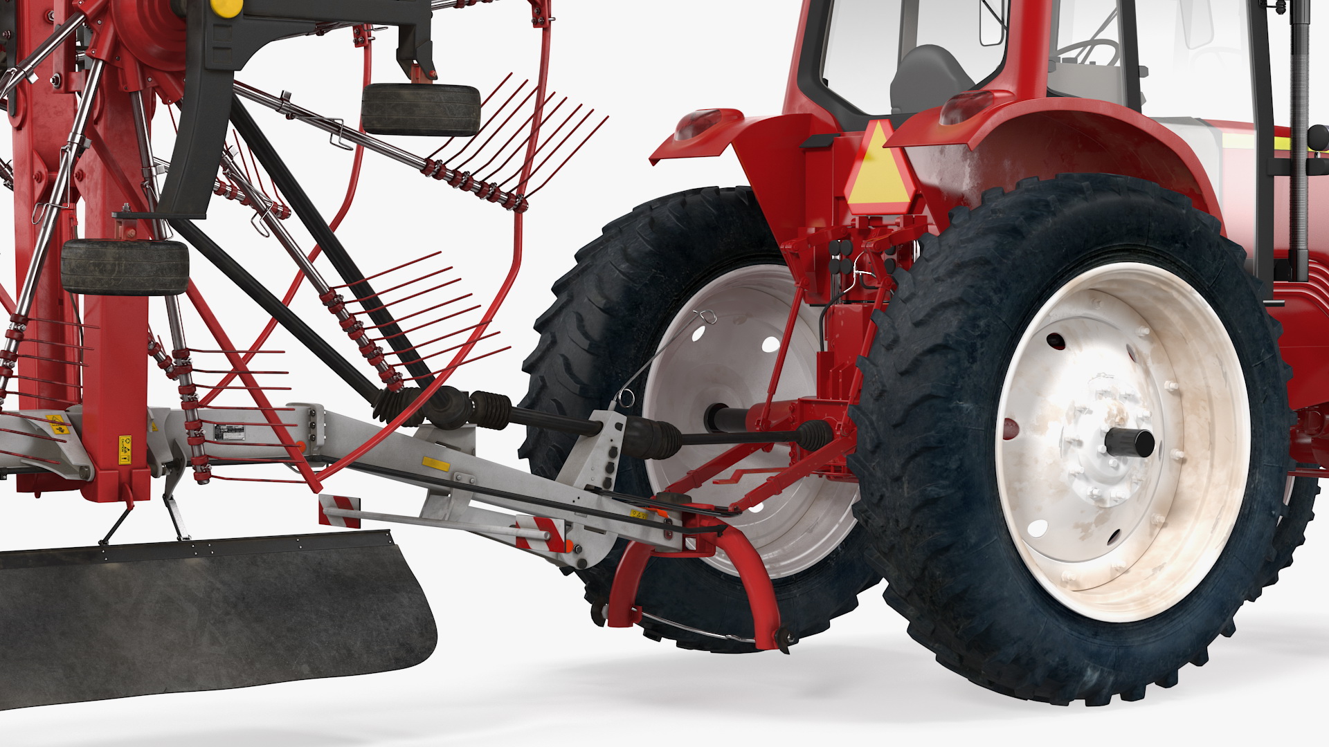 Tractor with Used Twin Rotary Rake Generic Parked 3D model