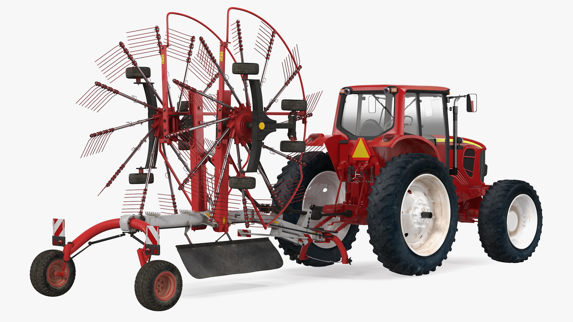 Tractor with Used Twin Rotary Rake Generic Parked 3D model
