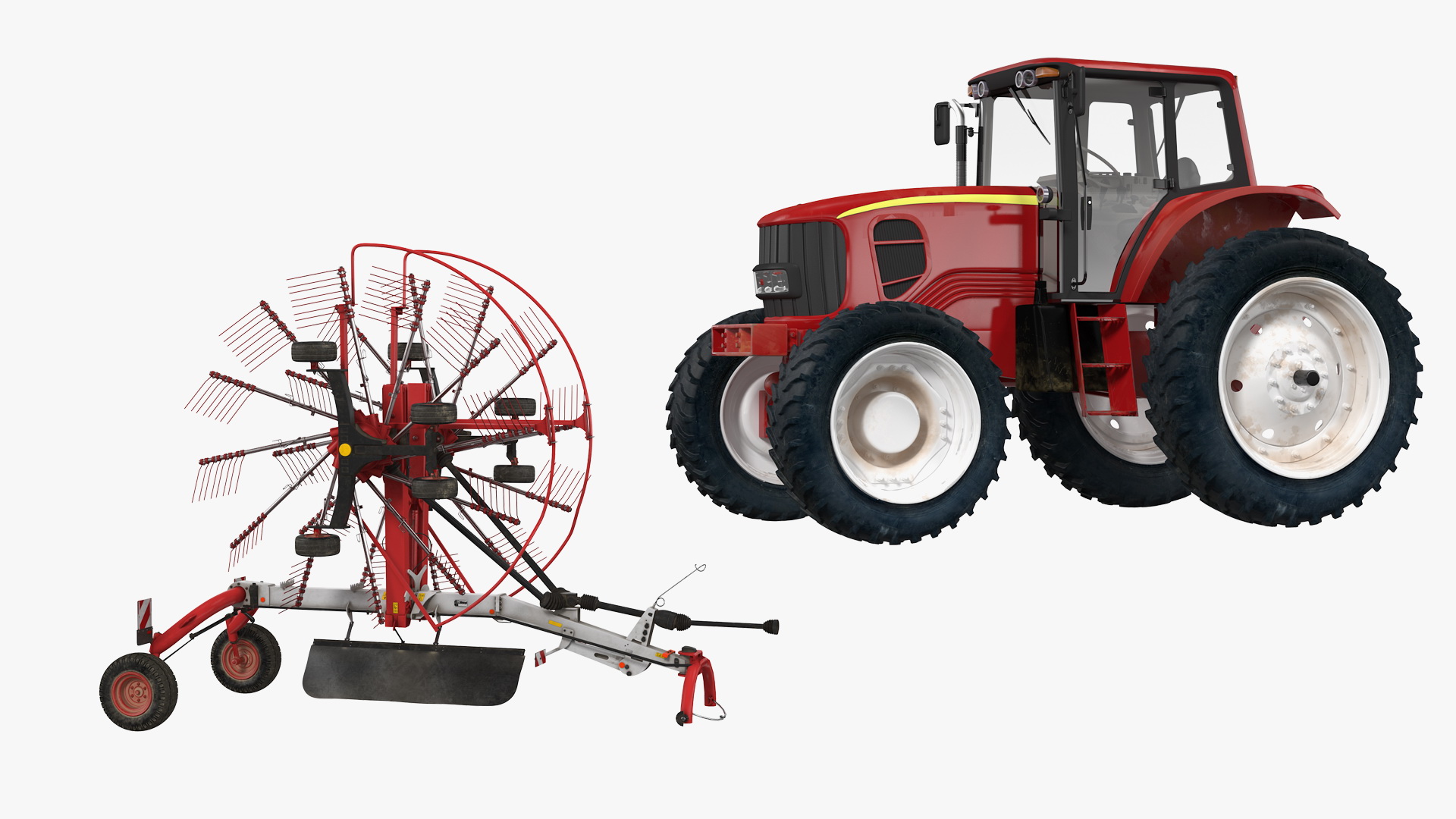 Tractor with Used Twin Rotary Rake Generic Parked 3D model