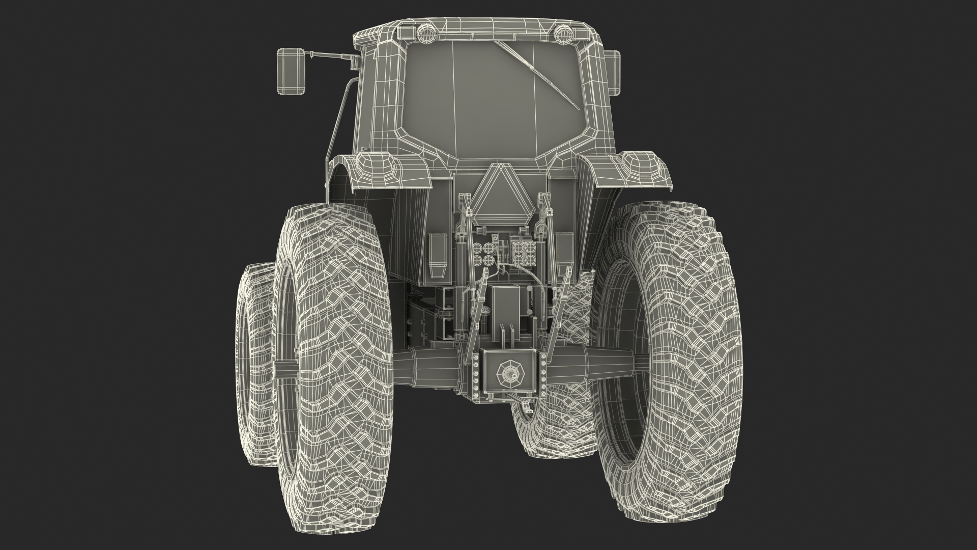 Tractor with Used Twin Rotary Rake Generic Parked 3D model