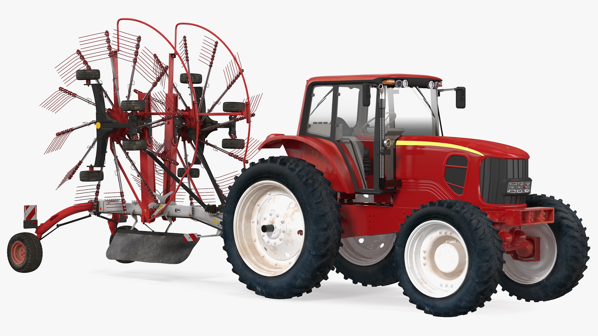 Tractor with Used Twin Rotary Rake Generic Parked 3D model