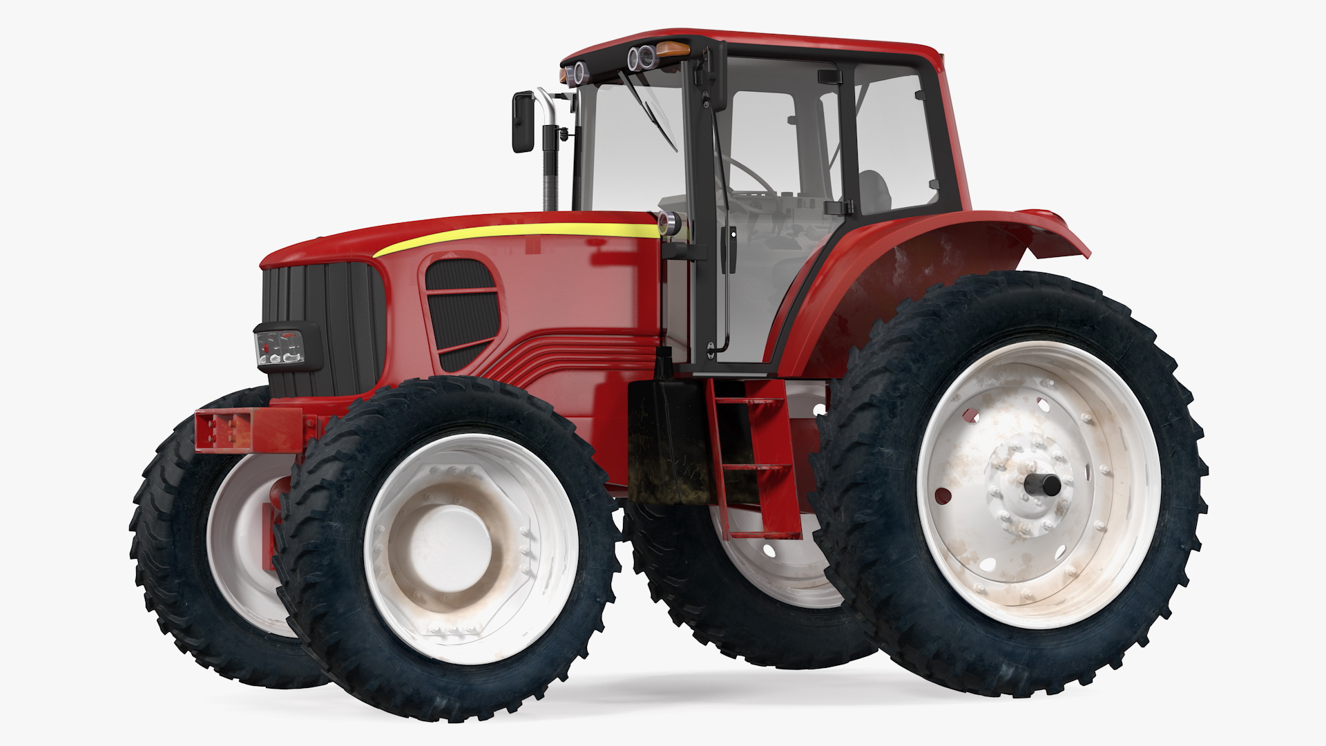 Tractor with Used Twin Rotary Rake Generic Parked 3D model
