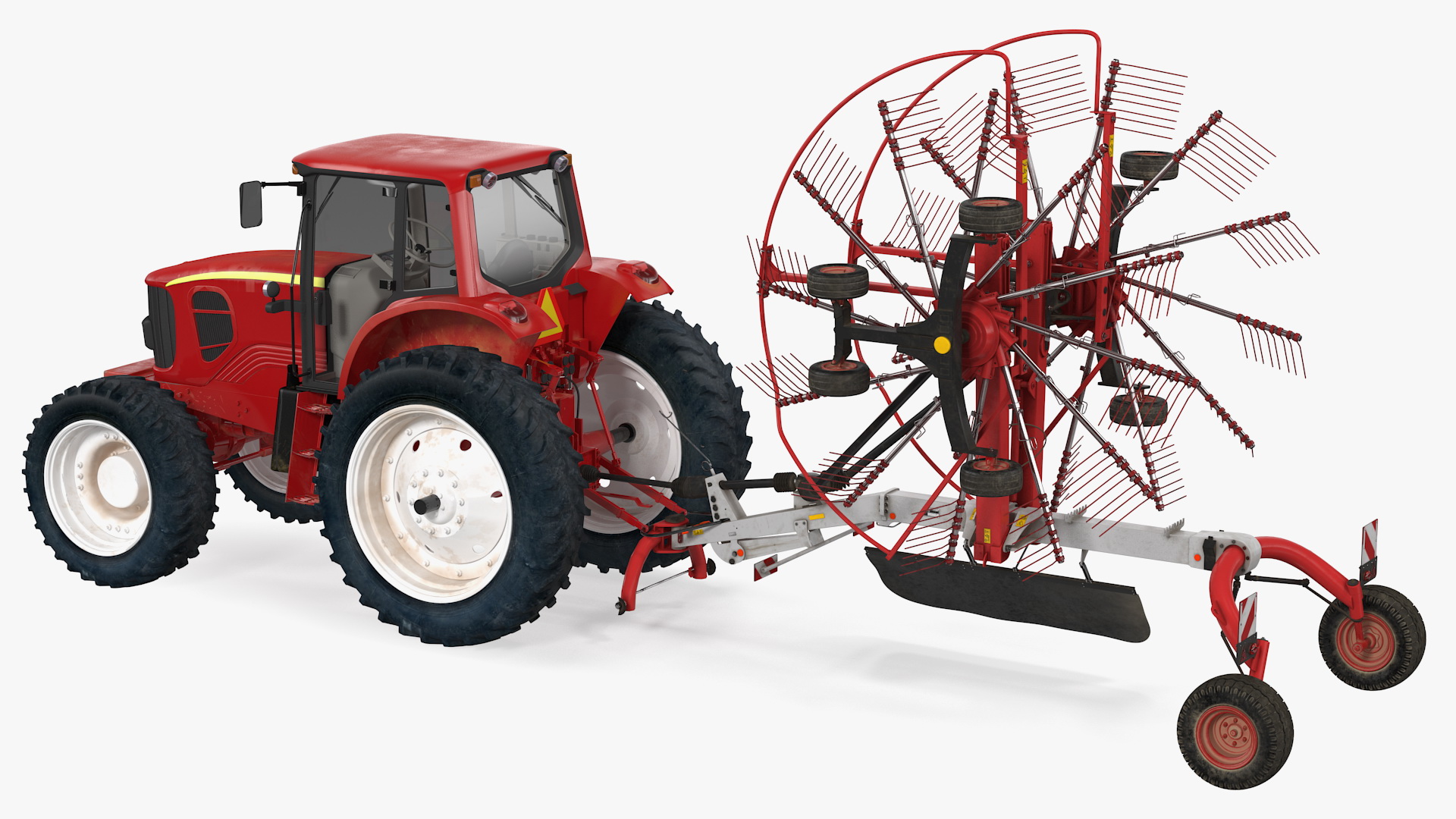 Tractor with Used Twin Rotary Rake Generic Parked 3D model
