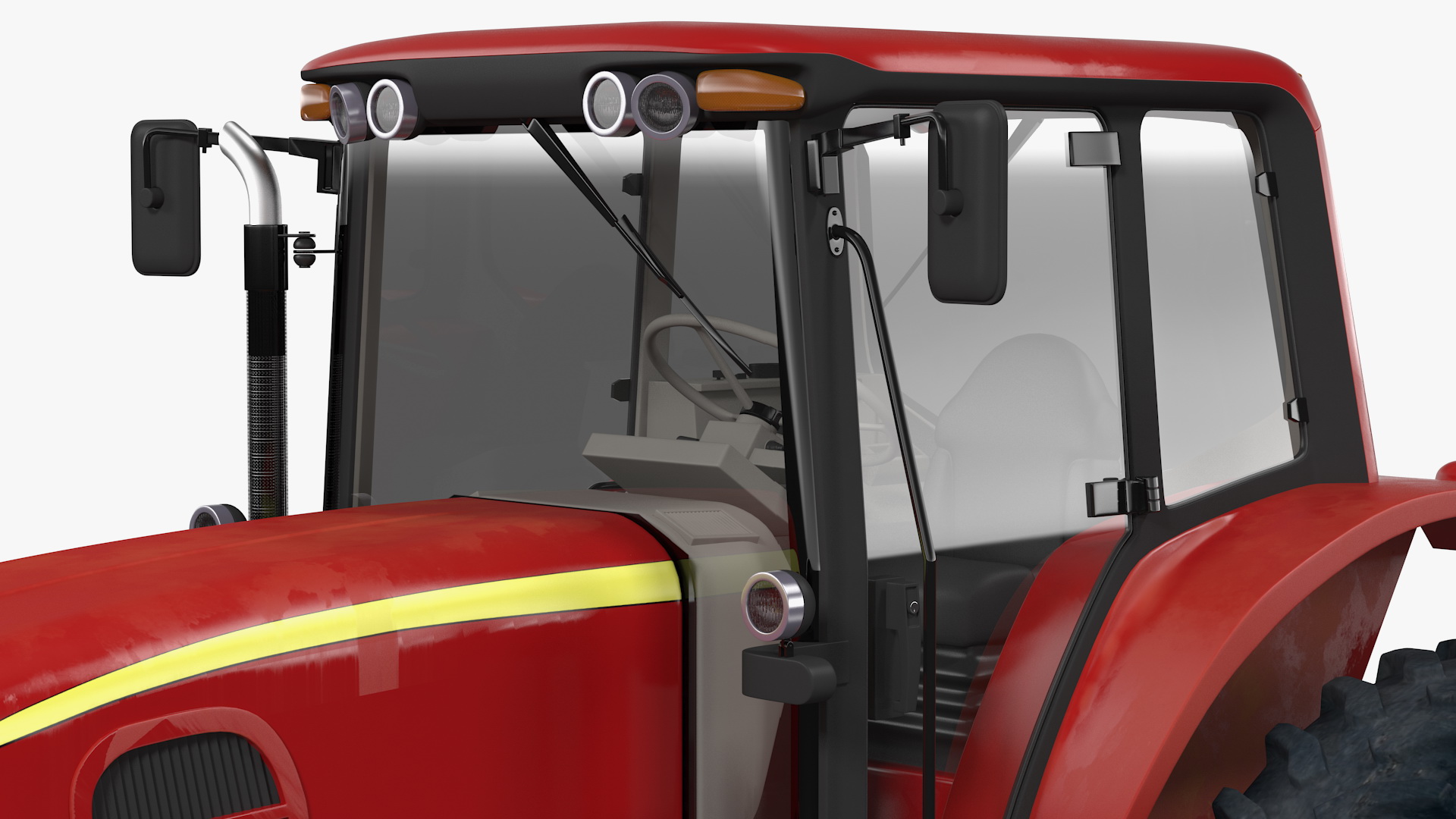 Tractor with Used Twin Rotary Rake Generic Parked 3D model
