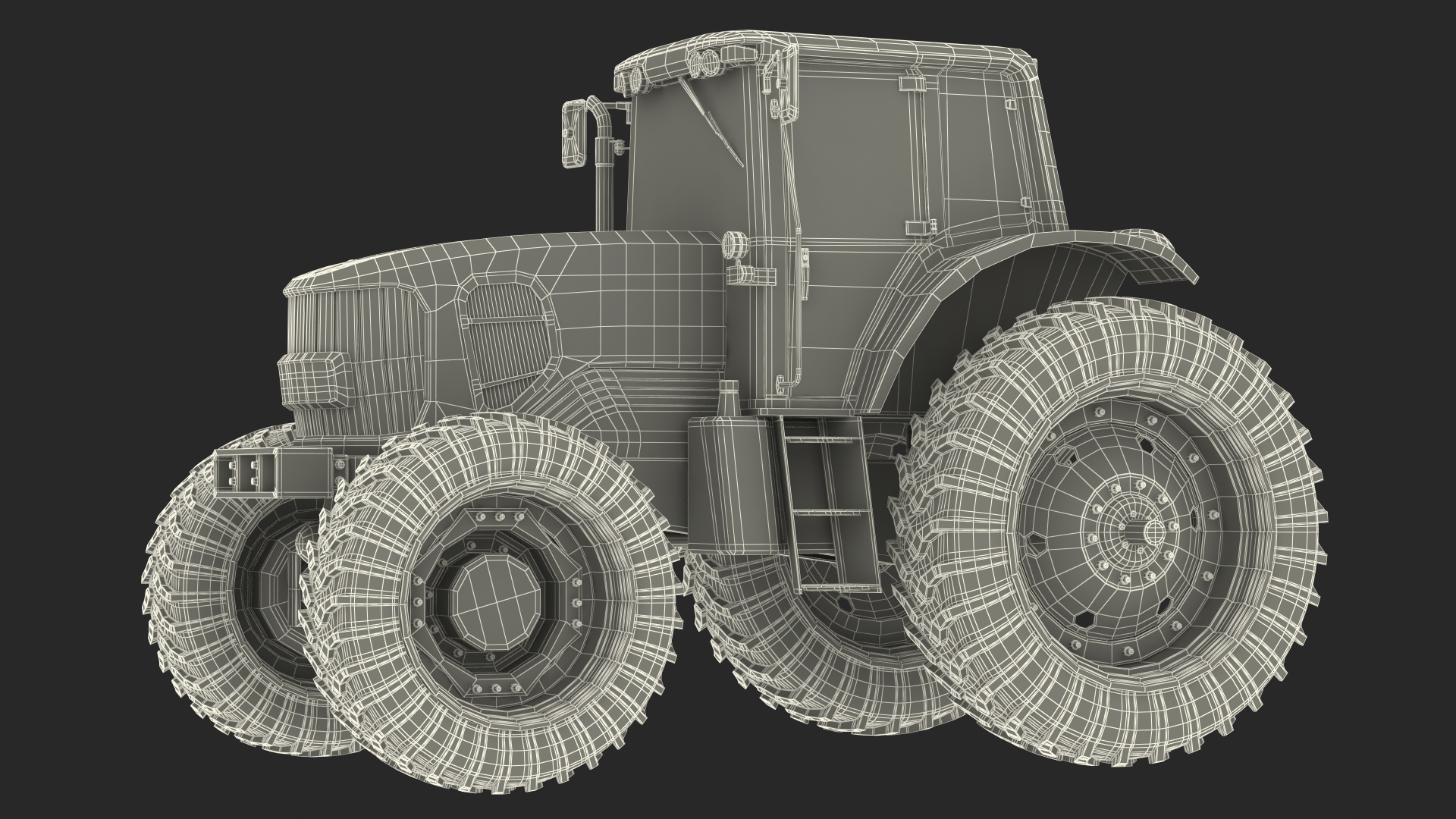 Tractor with Used Twin Rotary Rake Generic Parked 3D model