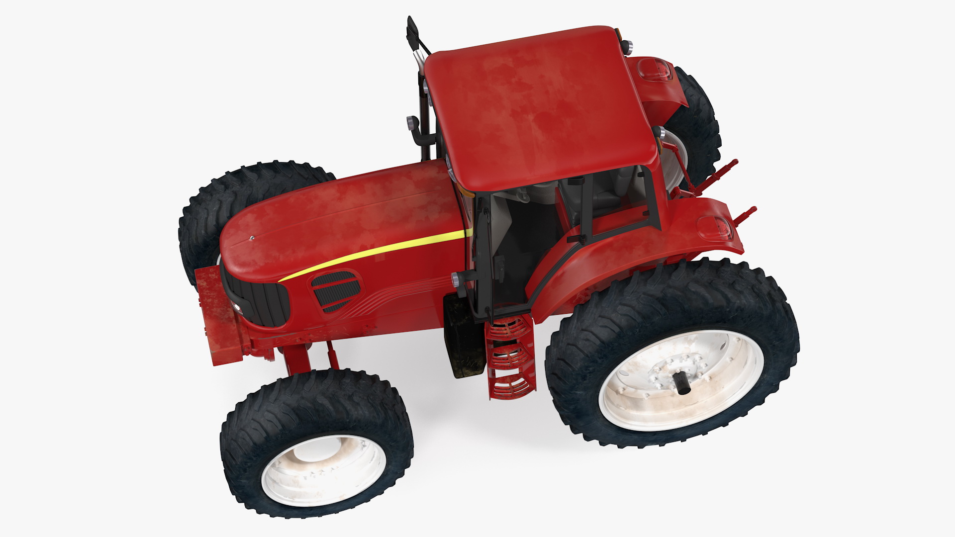 Tractor with Used Twin Rotary Rake Generic Parked 3D model