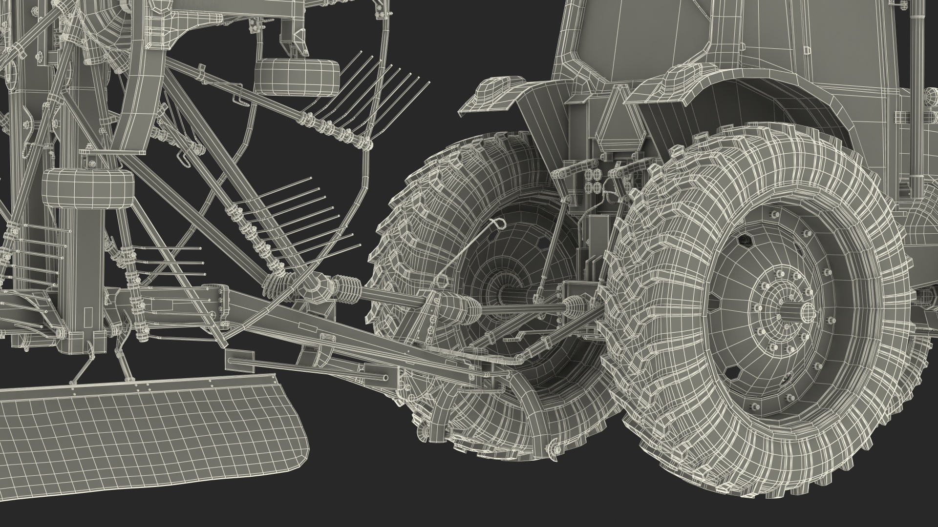 Tractor with Used Twin Rotary Rake Generic Parked 3D model