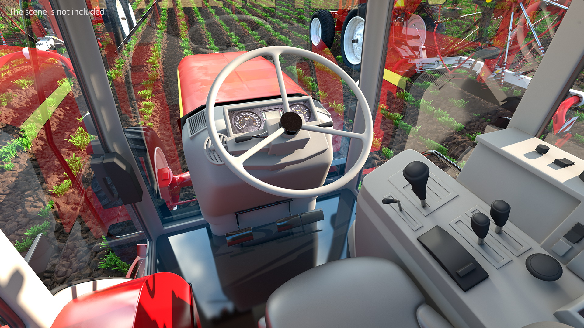 Tractor with Used Twin Rotary Rake Generic Parked 3D model