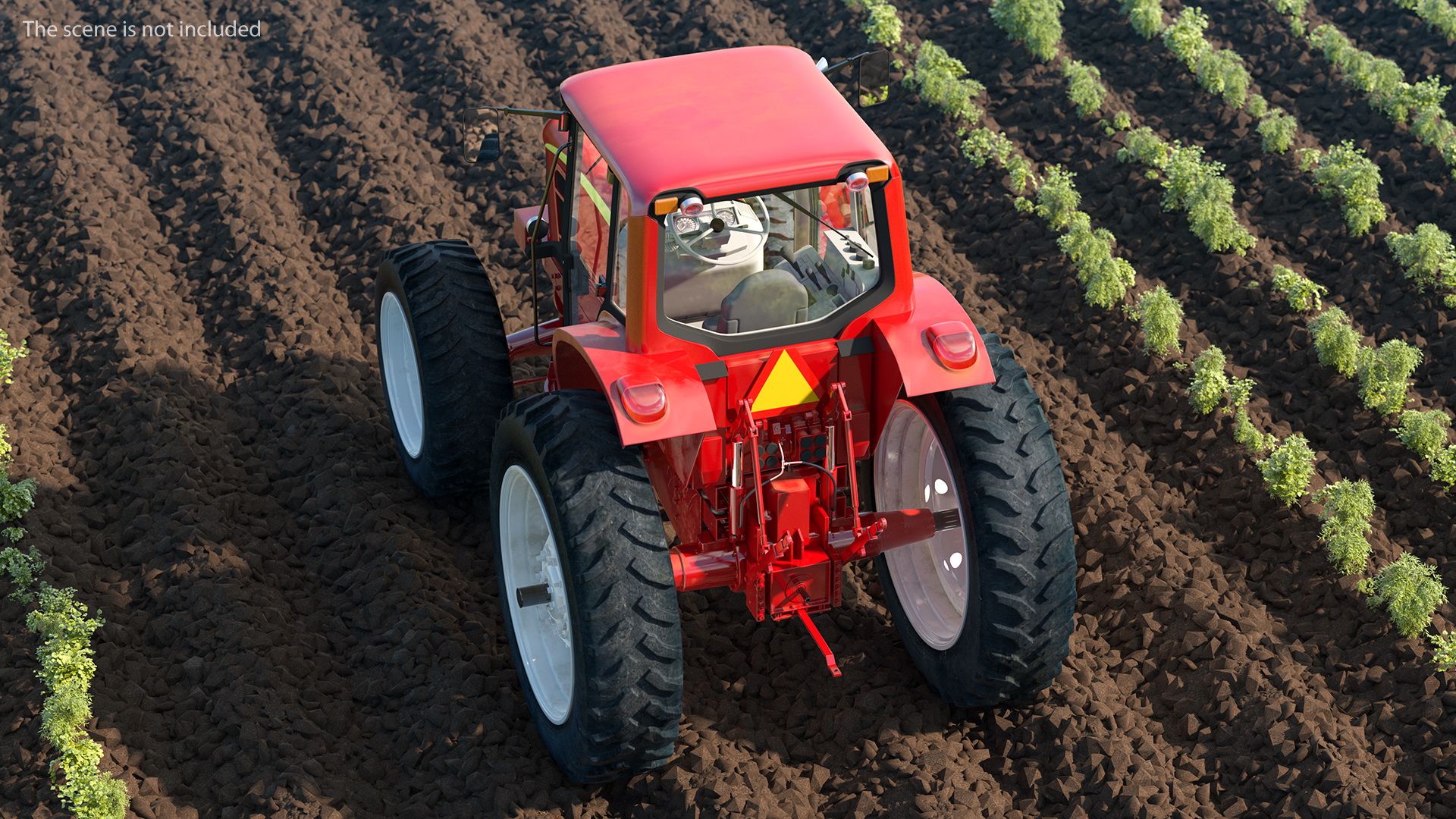 Tractor with Used Twin Rotary Rake Generic Parked 3D model