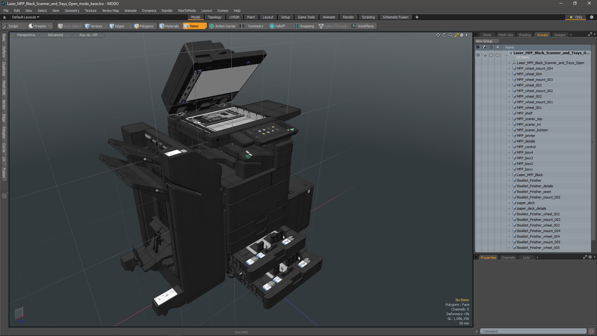 3D Laser MFP Black Scanner and Trays Open model