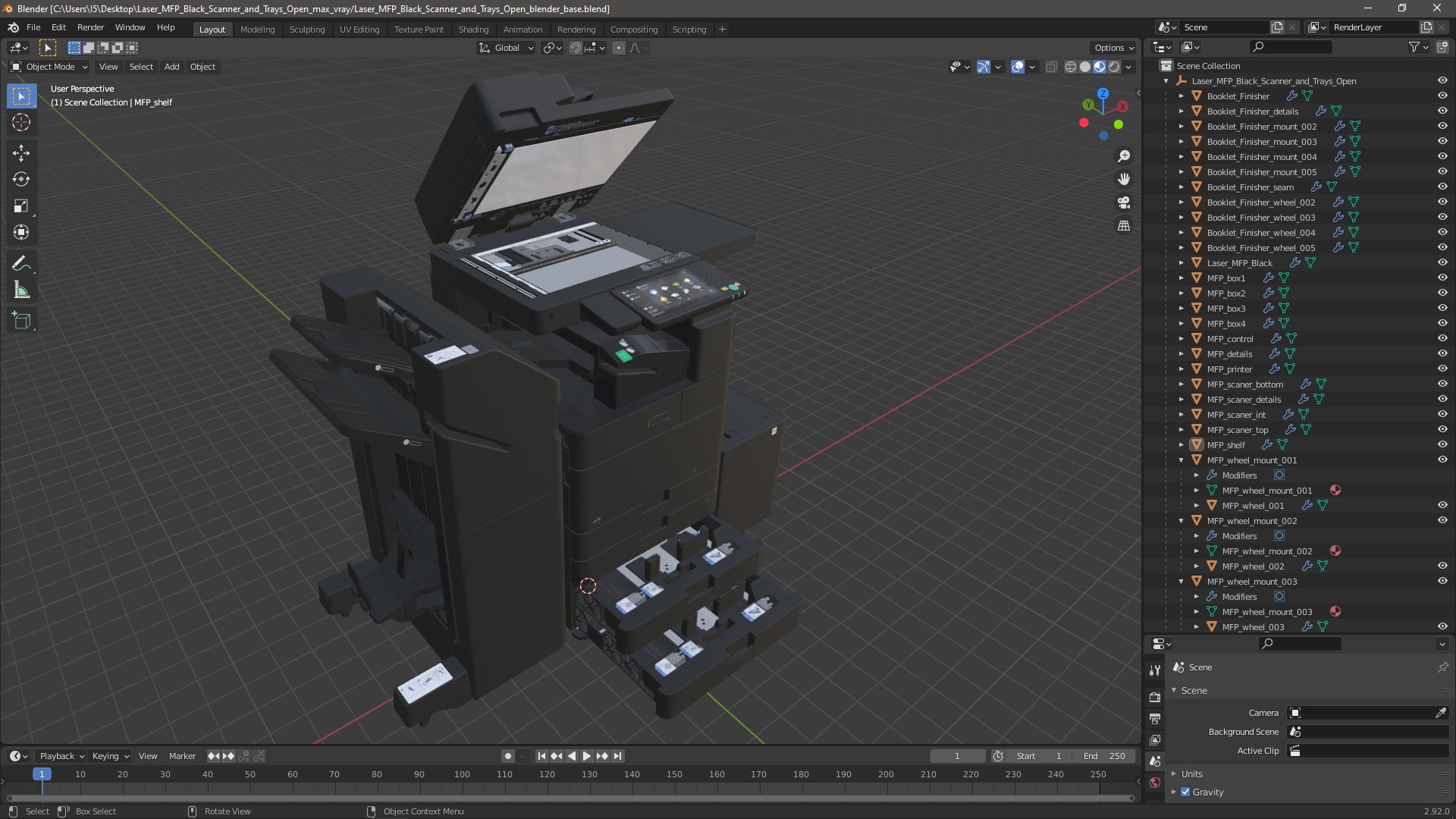 3D Laser MFP Black Scanner and Trays Open model