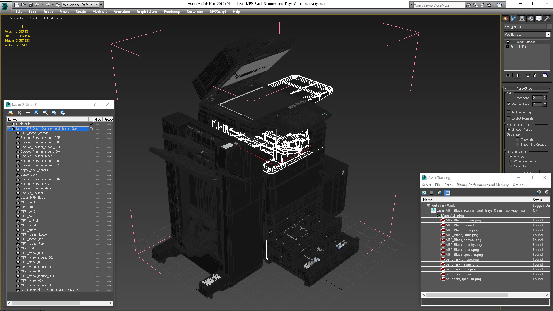 3D Laser MFP Black Scanner and Trays Open model