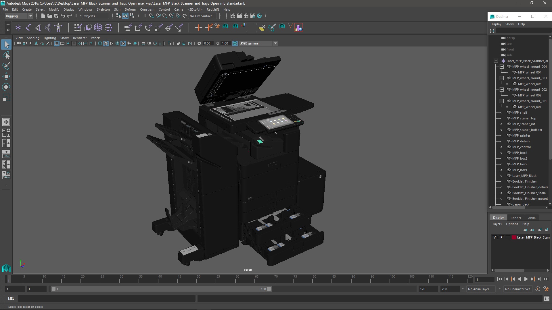 3D Laser MFP Black Scanner and Trays Open model