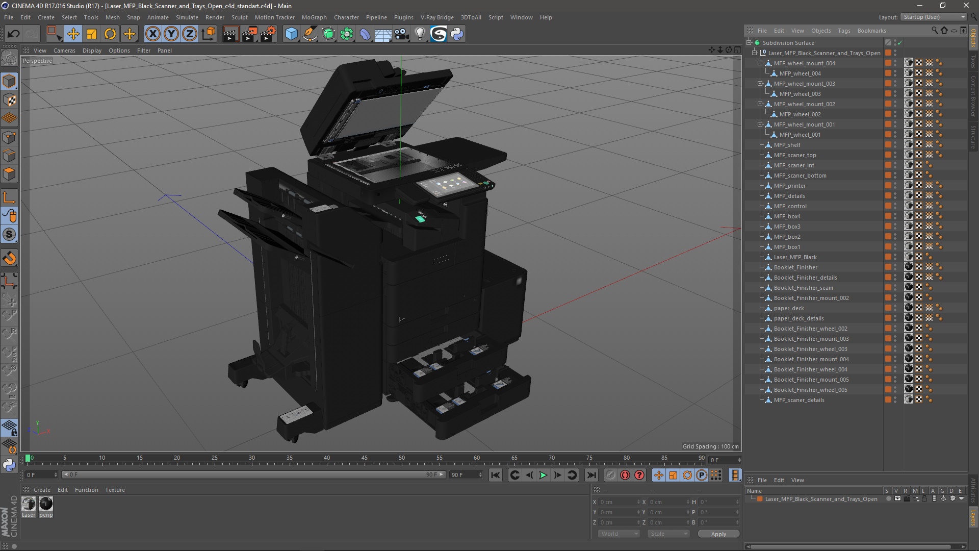 3D Laser MFP Black Scanner and Trays Open model