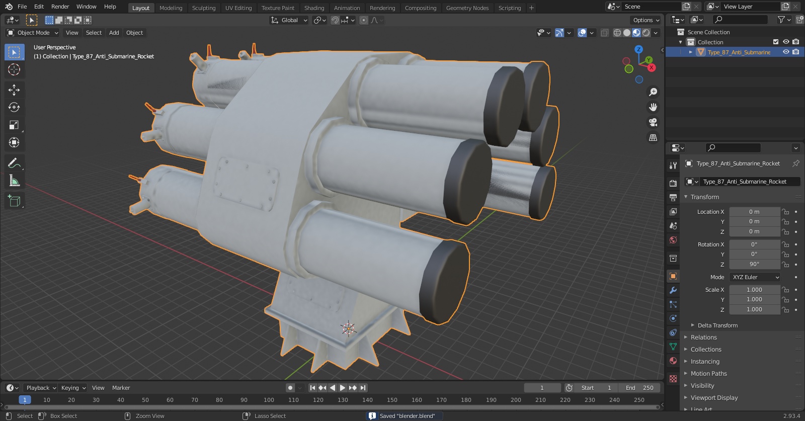 Type 87 Anti Submarine Rocket 3D model
