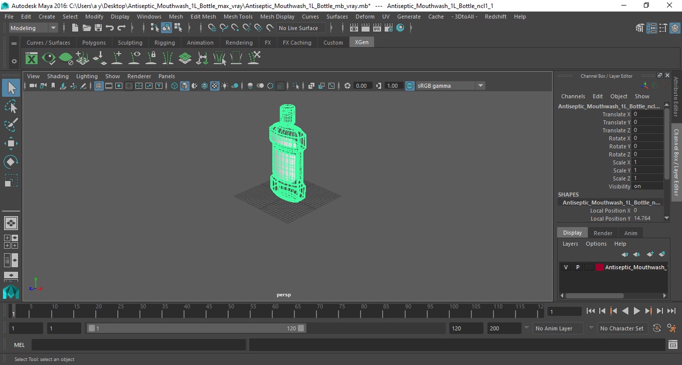 3D model Antiseptic Mouthwash 1L Bottle
