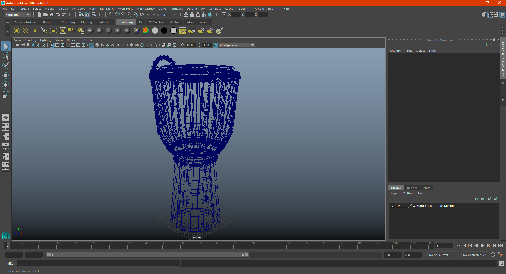 3D Hand Carved Rope Djembe model