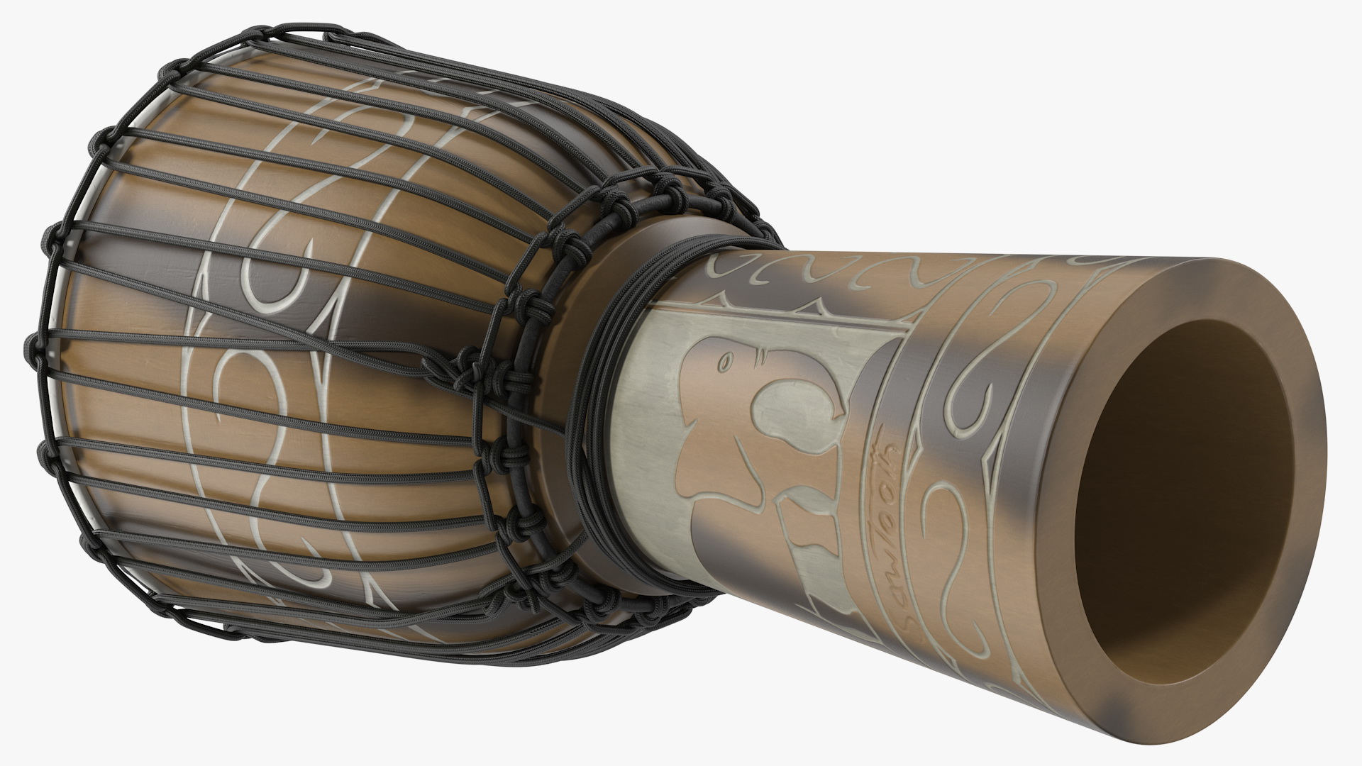 3D Hand Carved Rope Djembe model