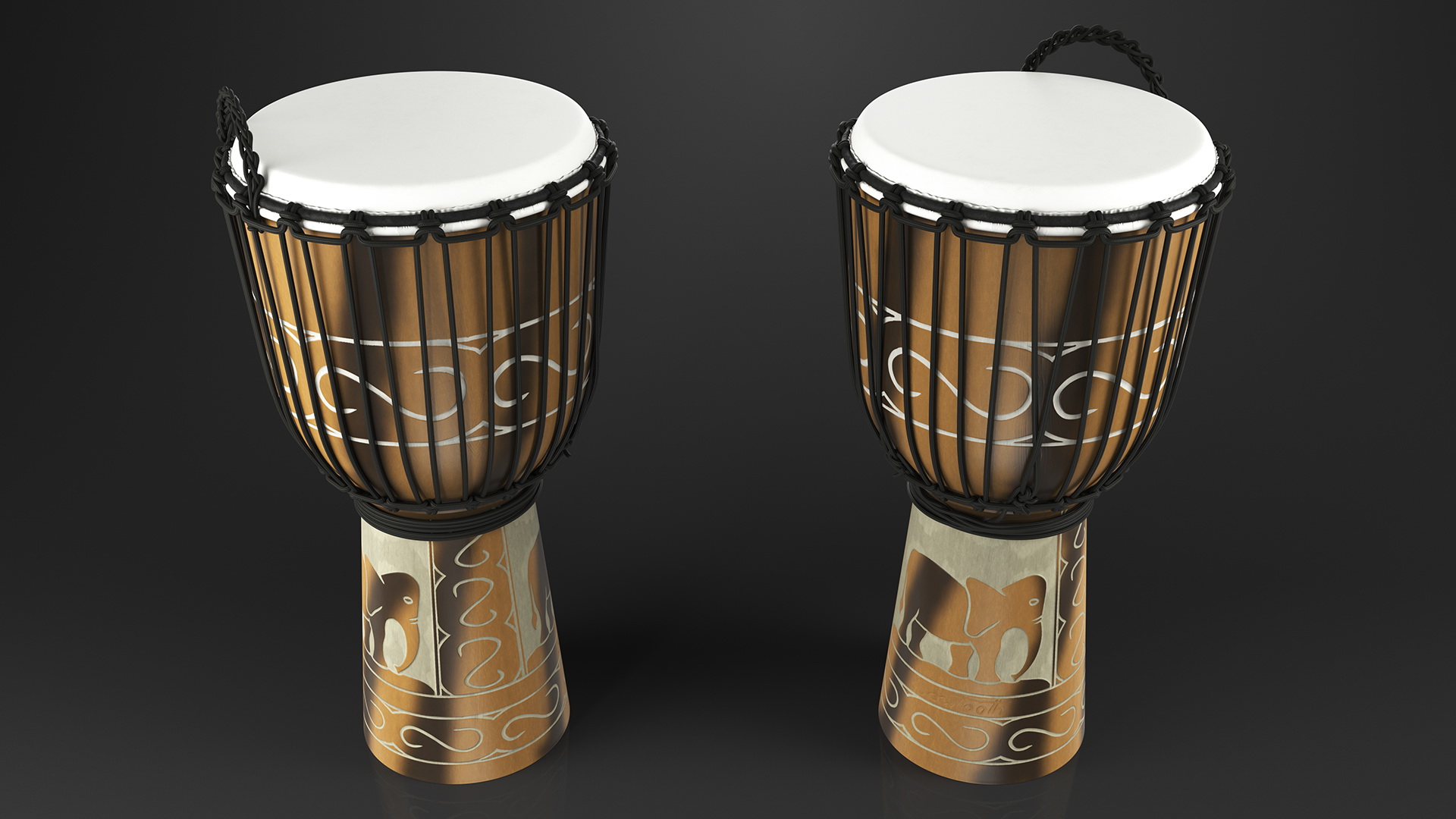 3D Hand Carved Rope Djembe model