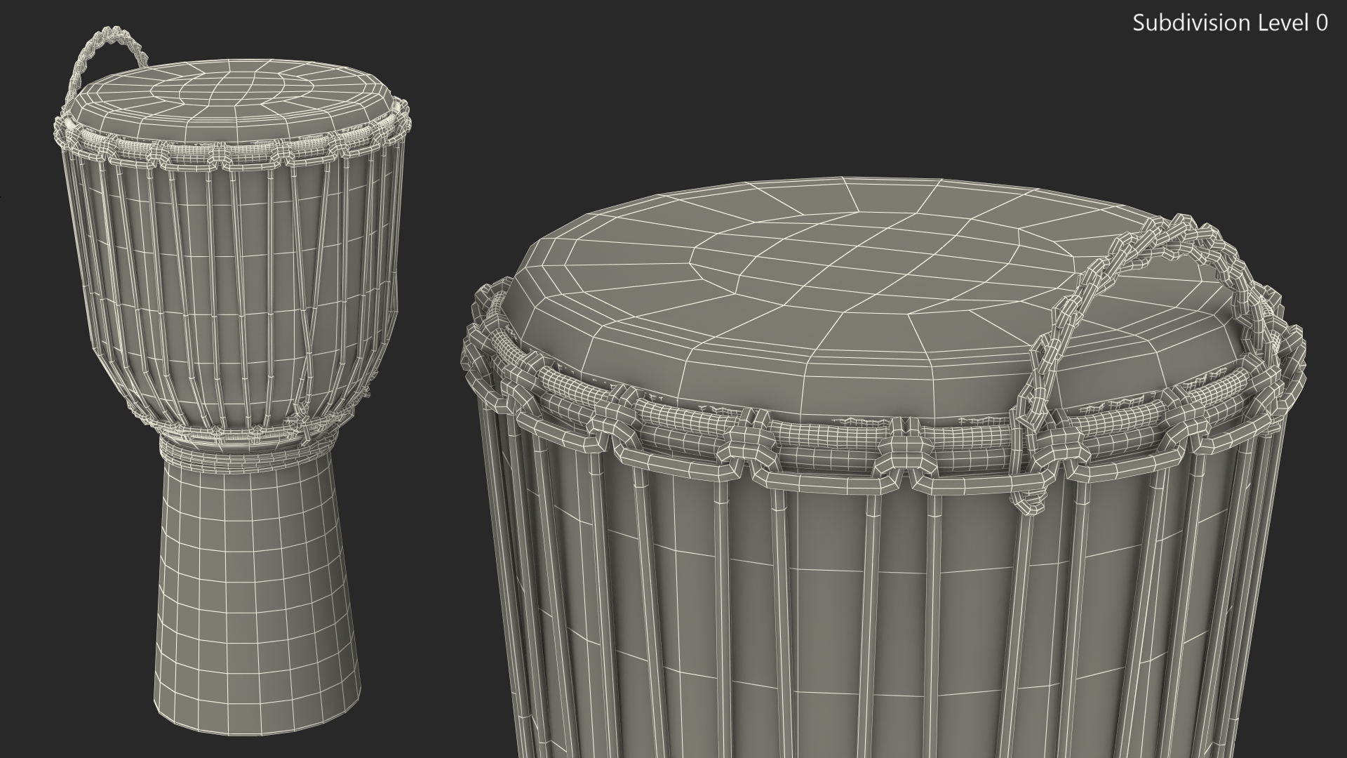 3D Hand Carved Rope Djembe model