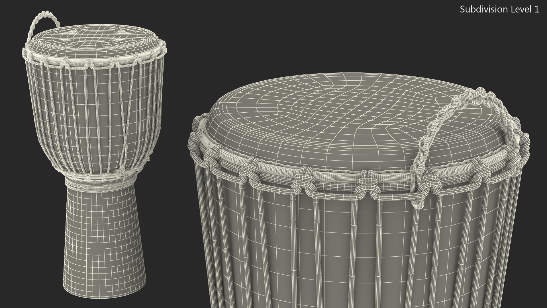 3D Hand Carved Rope Djembe model