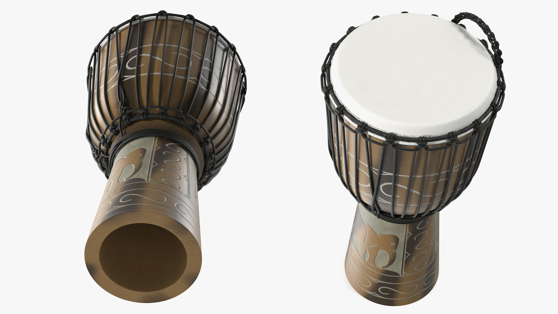 3D Hand Carved Rope Djembe model