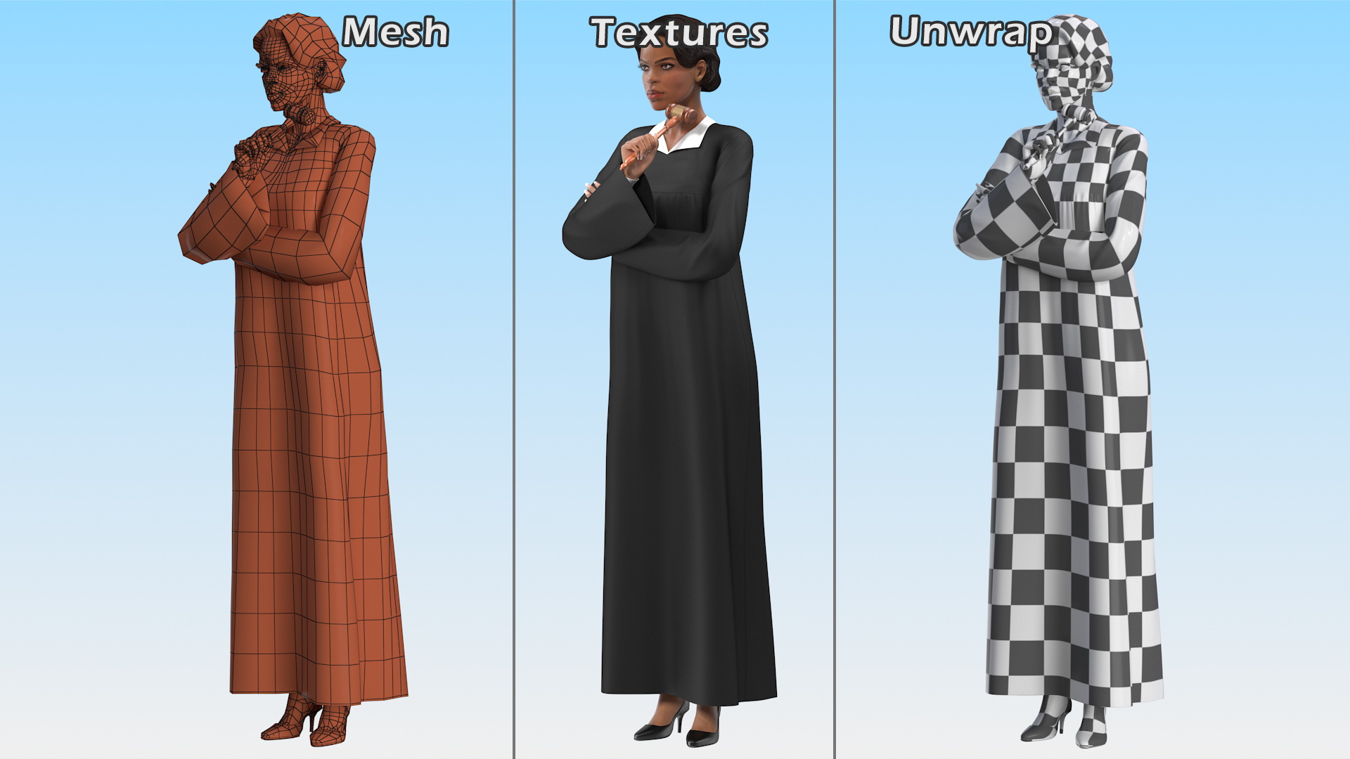 3D Light Skin Judge Woman Standing Pose