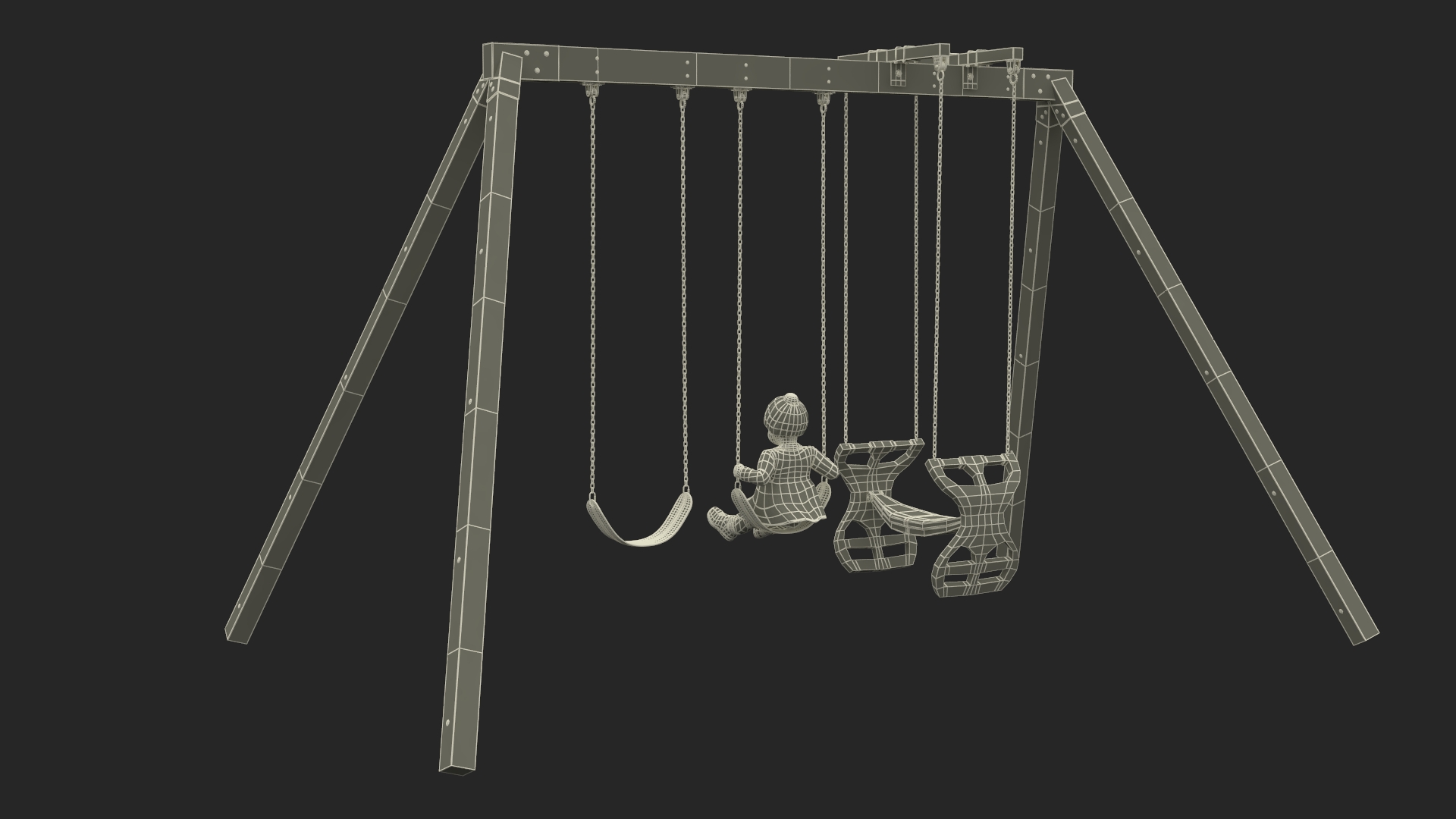 Baby Girl on Swing Fur Rigged 3D model