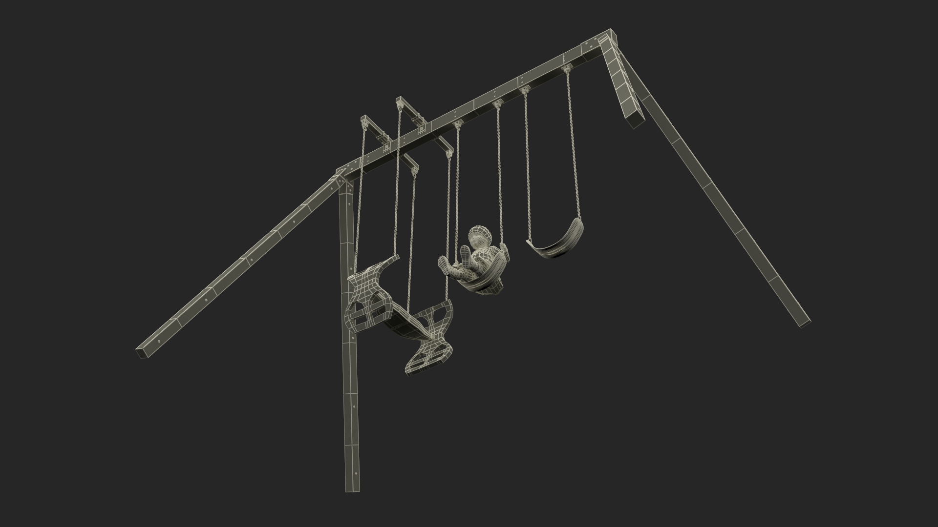 Baby Girl on Swing Fur Rigged 3D model