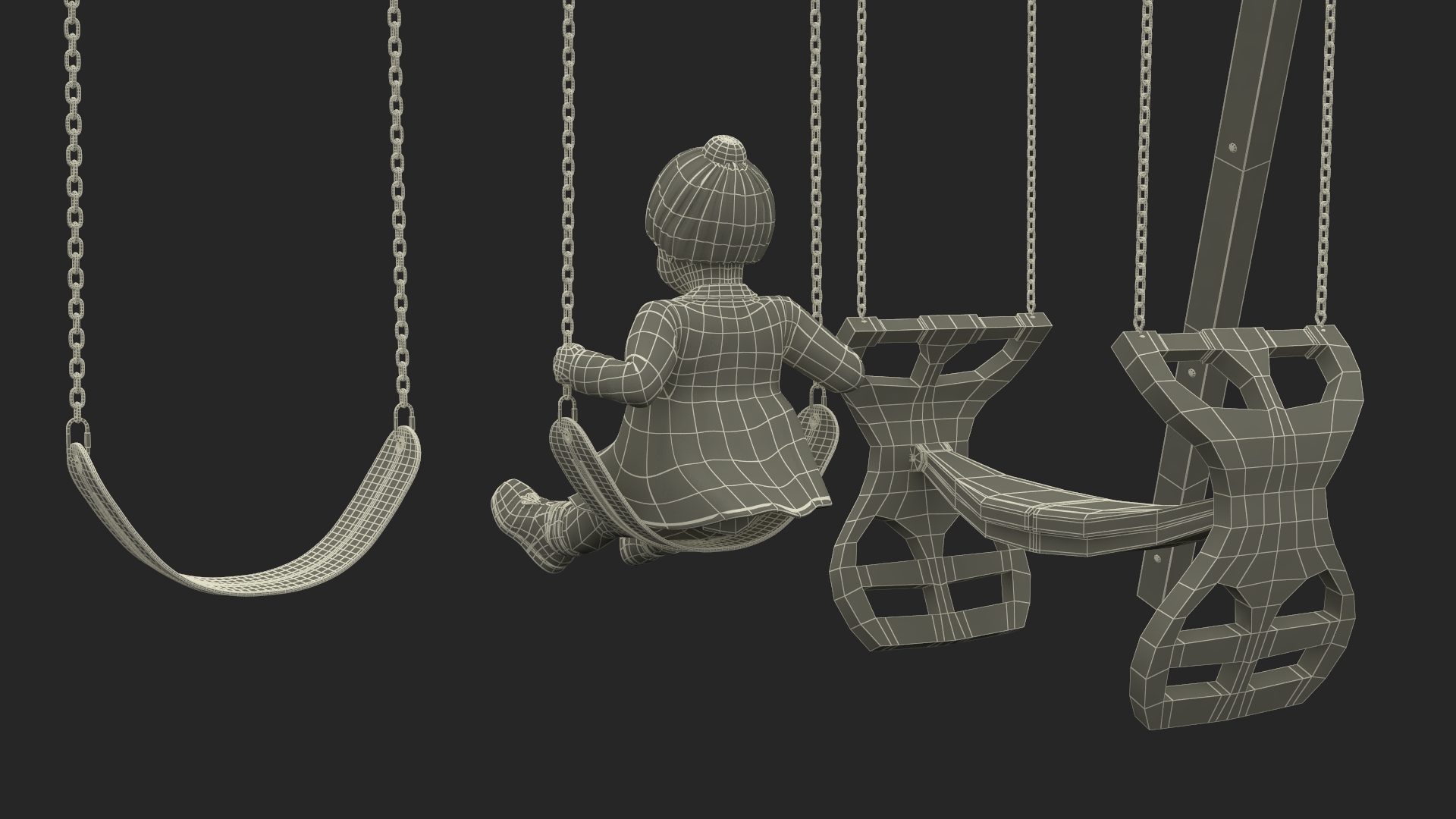 Baby Girl on Swing Fur Rigged 3D model