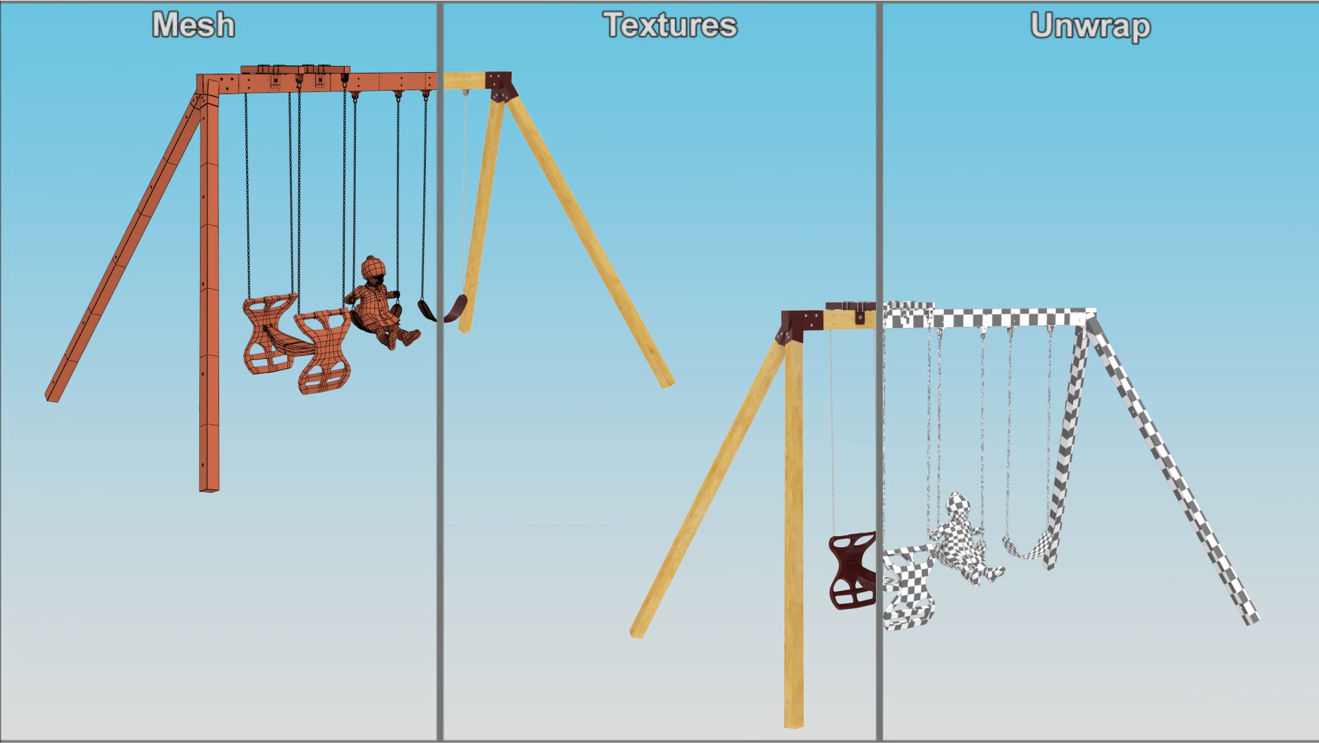 Baby Girl on Swing Fur Rigged 3D model