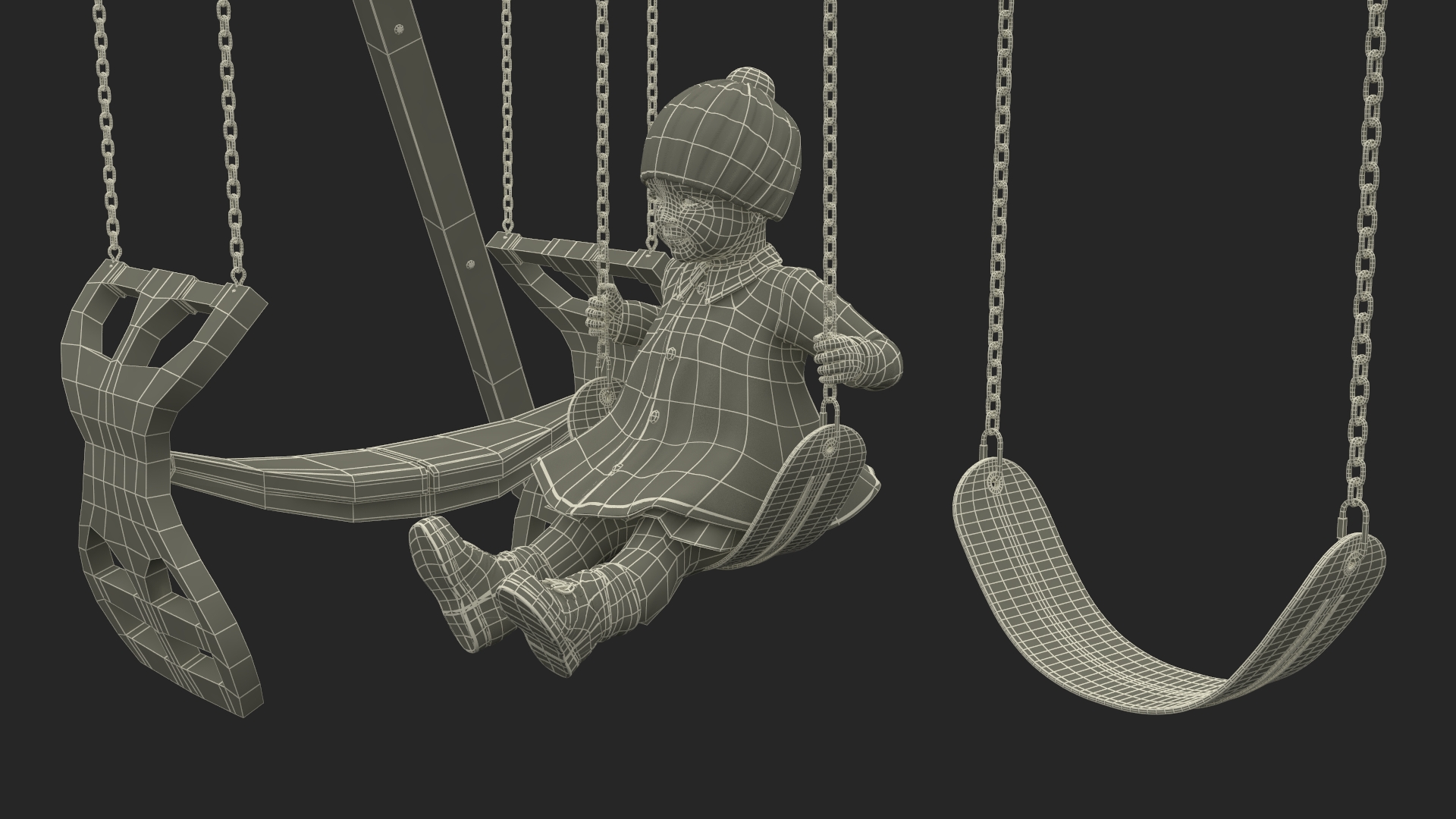 Baby Girl on Swing Fur Rigged 3D model