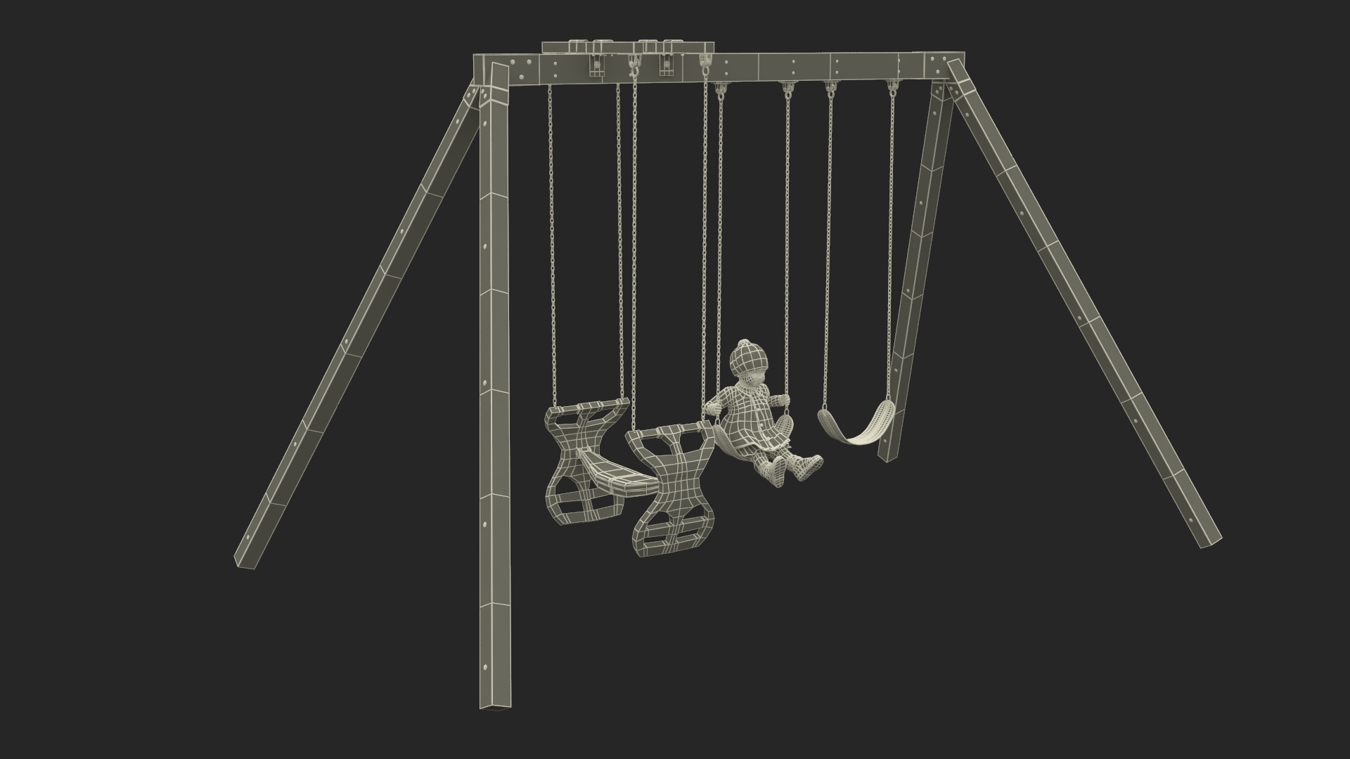 Baby Girl on Swing Fur Rigged 3D model
