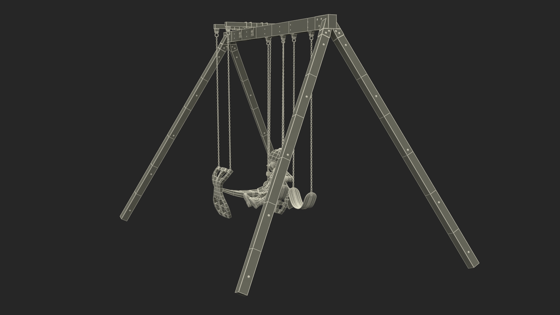 Baby Girl on Swing Fur Rigged 3D model