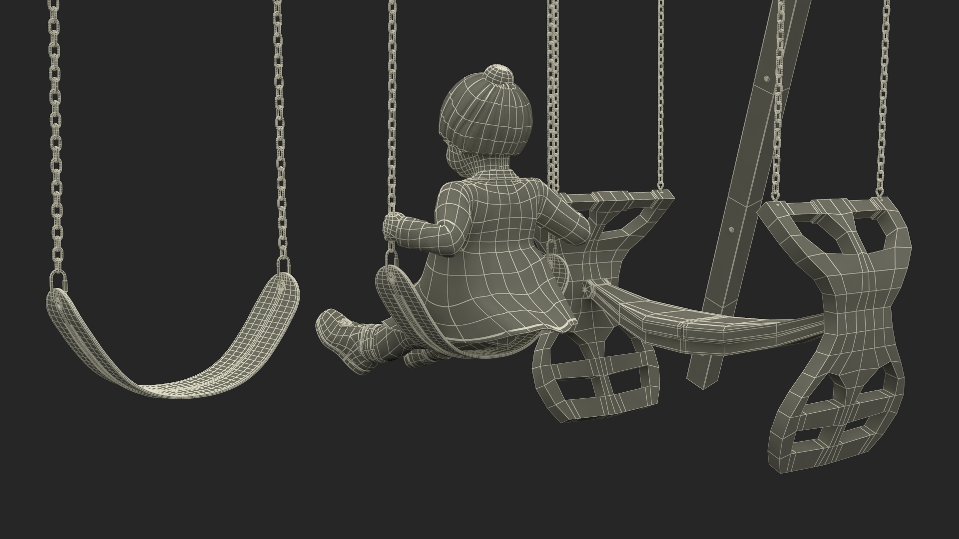 Baby Girl on Swing Fur Rigged 3D model