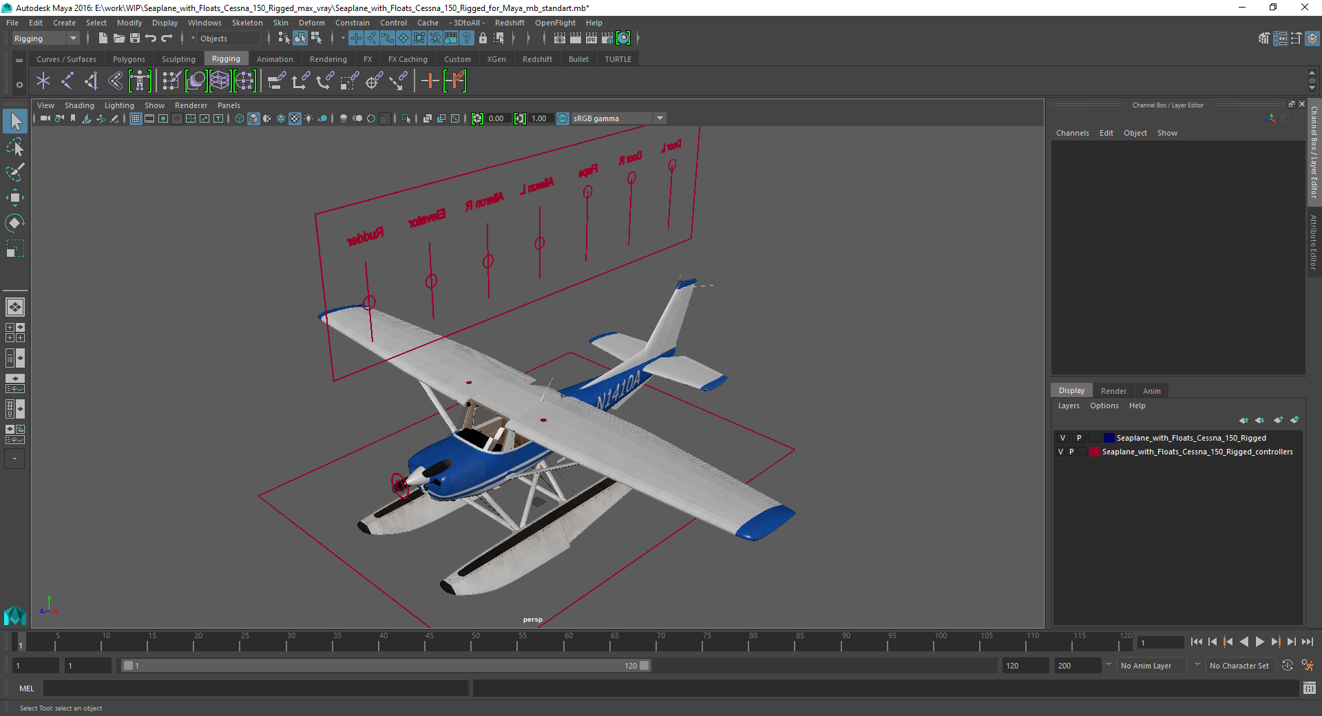 Seaplane with Floats Cessna 150 Rigged for Maya 3D